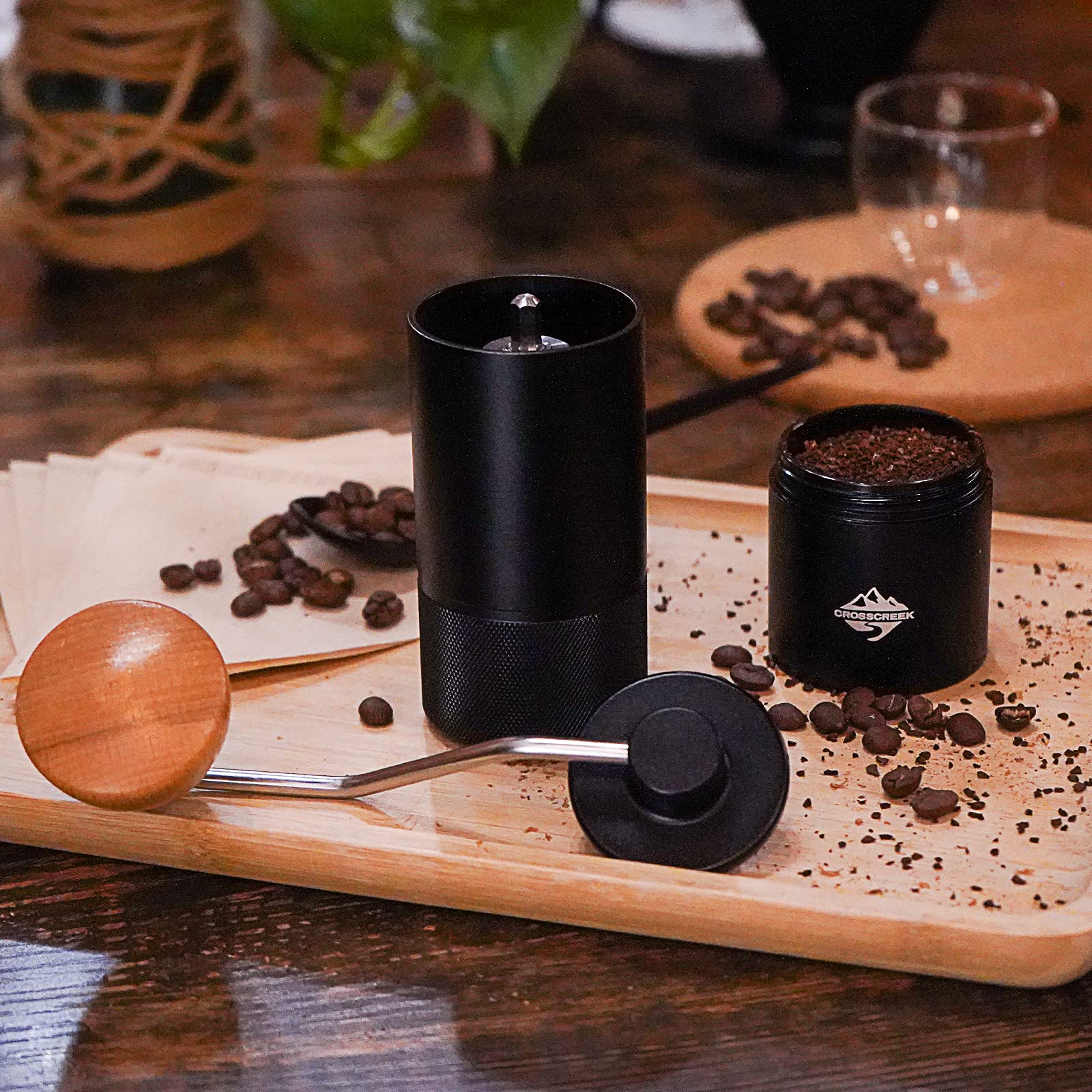 Manual Coffee Grinder, Black Portable Hand Coffee Grinder With 36 Adjustable Settings By Crosscreek, Cnc Stainless Steel Burr Mi