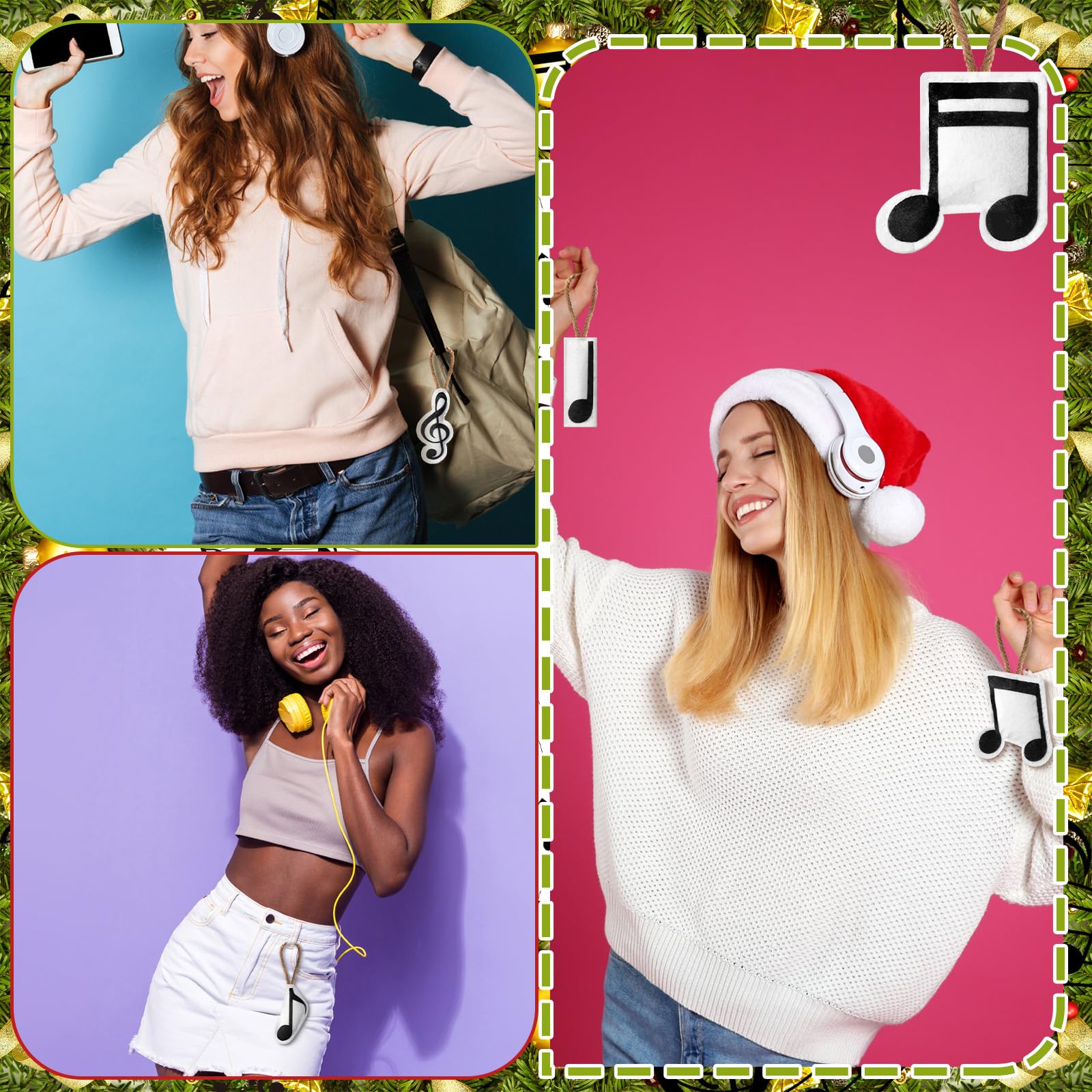 Hahafelt 24 Pcs Musical Note Christmas Ornament Musical 3D Felt Hanging Ornaments Treble Clef Forth Eighth Sixteenth Note Sign D