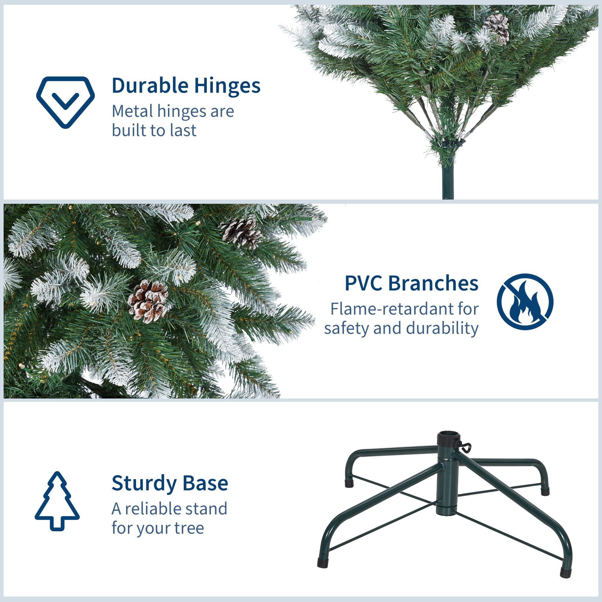 9FT Pre-Lit Artificial Christmas Tree,Christmas Pine Tree with Pine Cones,900 LEDs & 1738 Tips - Hinged Stand PVC Holiday Trees