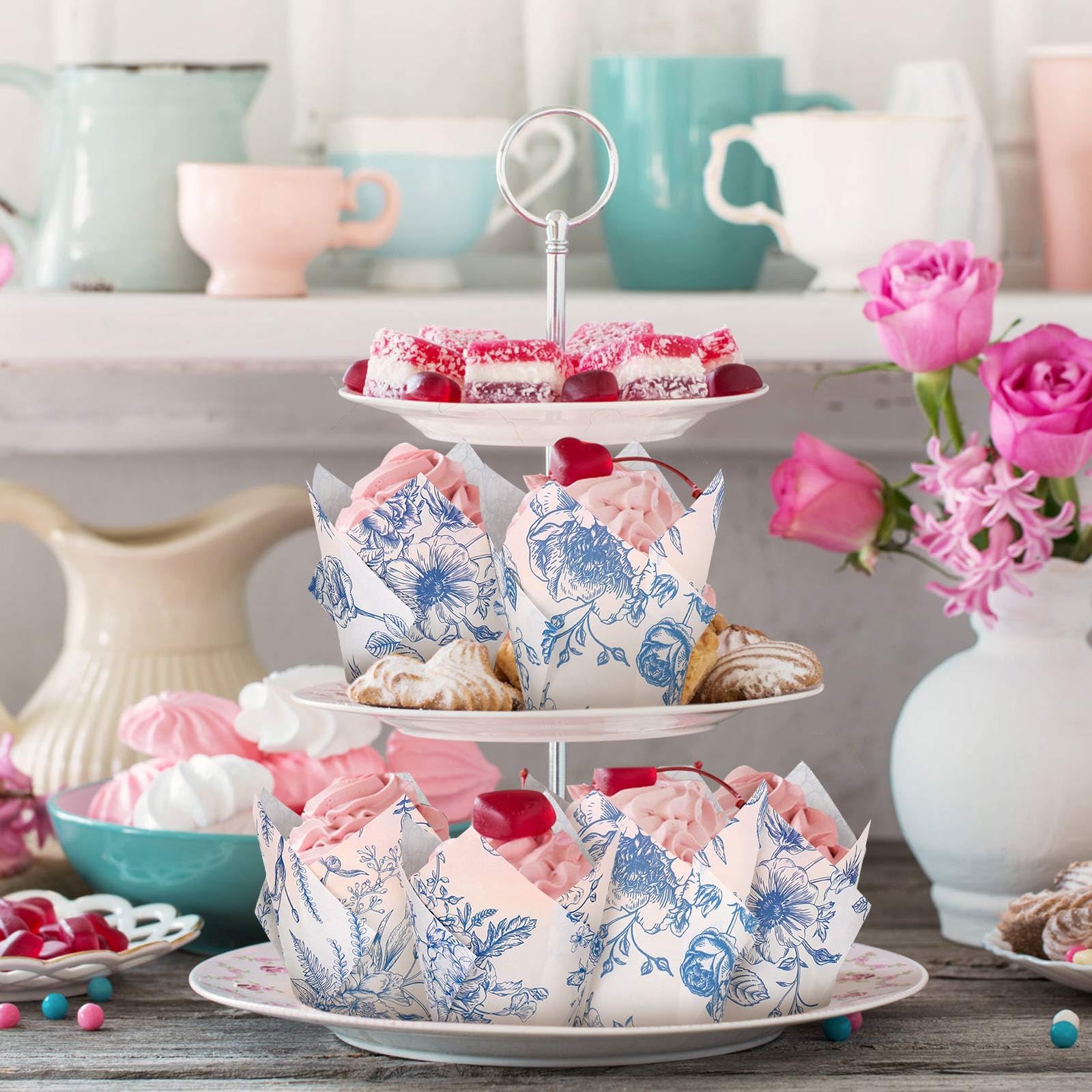 400 Pcs Floral Baking Cups Paper Cupcake Liners Muffin Liners Watercolor Flower Cupcake Wrappers For Tea Party Wedding Birthday