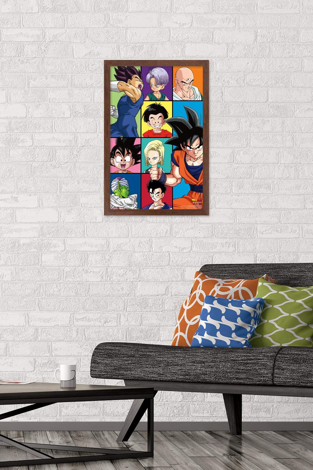 Trends International Dragon Ball Z - Grid Wall Poster, 14.725'' X 22.375'', Mahogany Framed Version