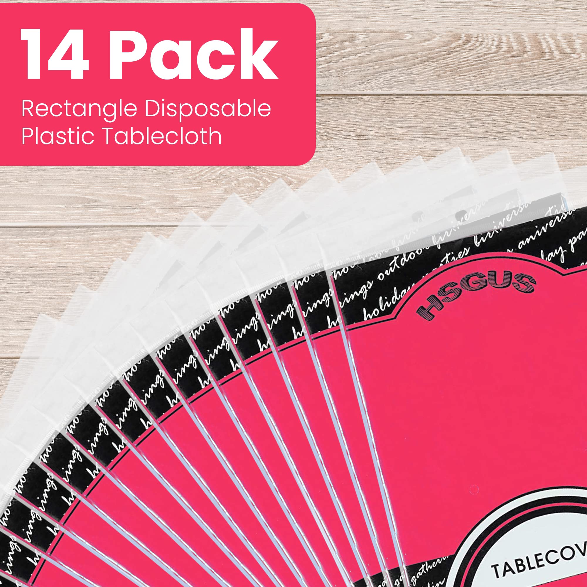 14 Pack Premium Hot Pink Plastic Tablecloth - 54 X 108 In. Disposable Rectangle Plastic Table Cloth - Decorative Rectangle Table
