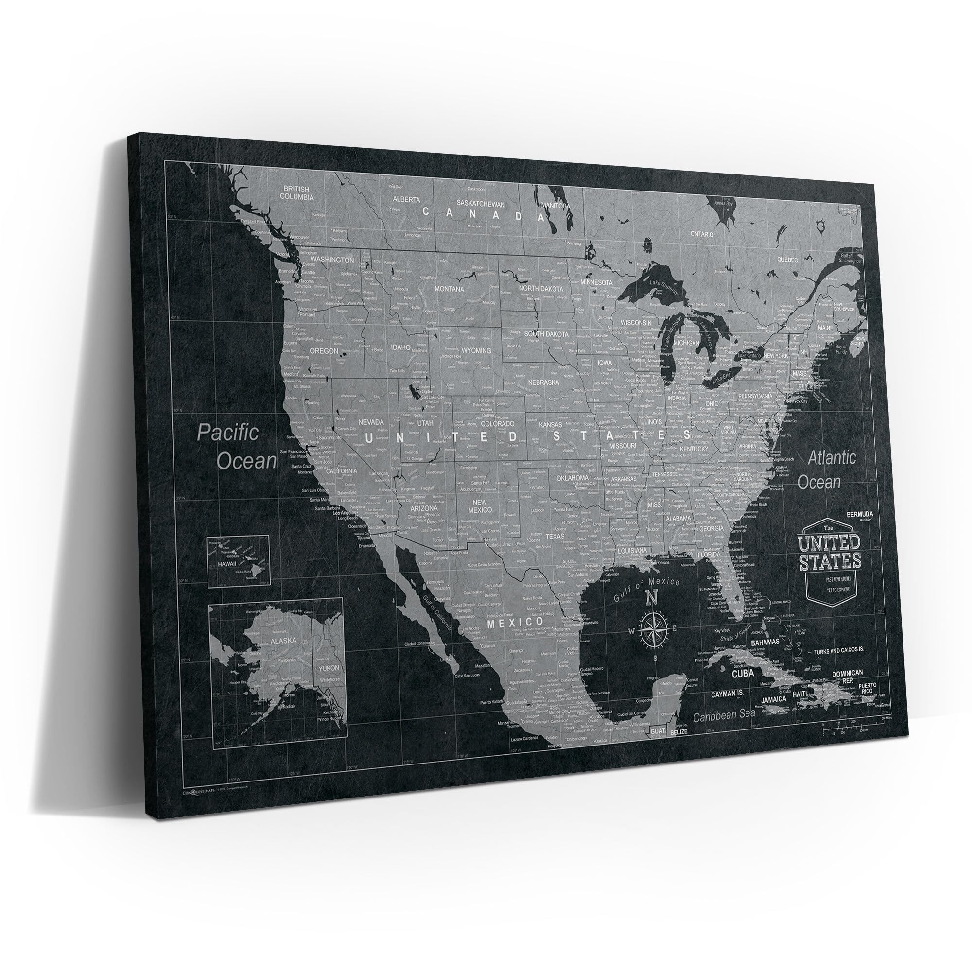 Push Pin Usa Map Board - With Push Pins To Mark Usa Travel - Handmade In Ohio, Usa - Design: Modern Slate (36'' X 24'')
