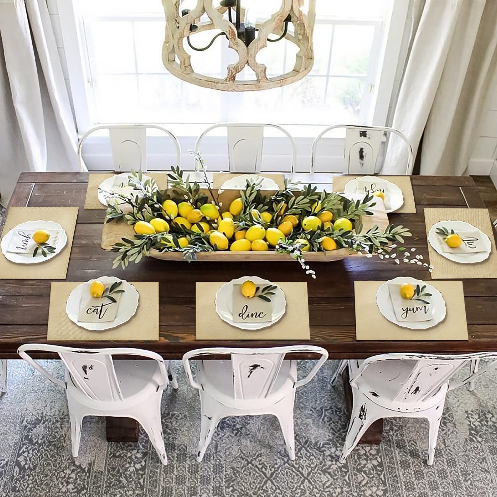 Table Placemats Set Of 8, Washable Dining Table Mats Cloth Place Mats For Kitchen Table, Square Farmhouse Table Placemats For In