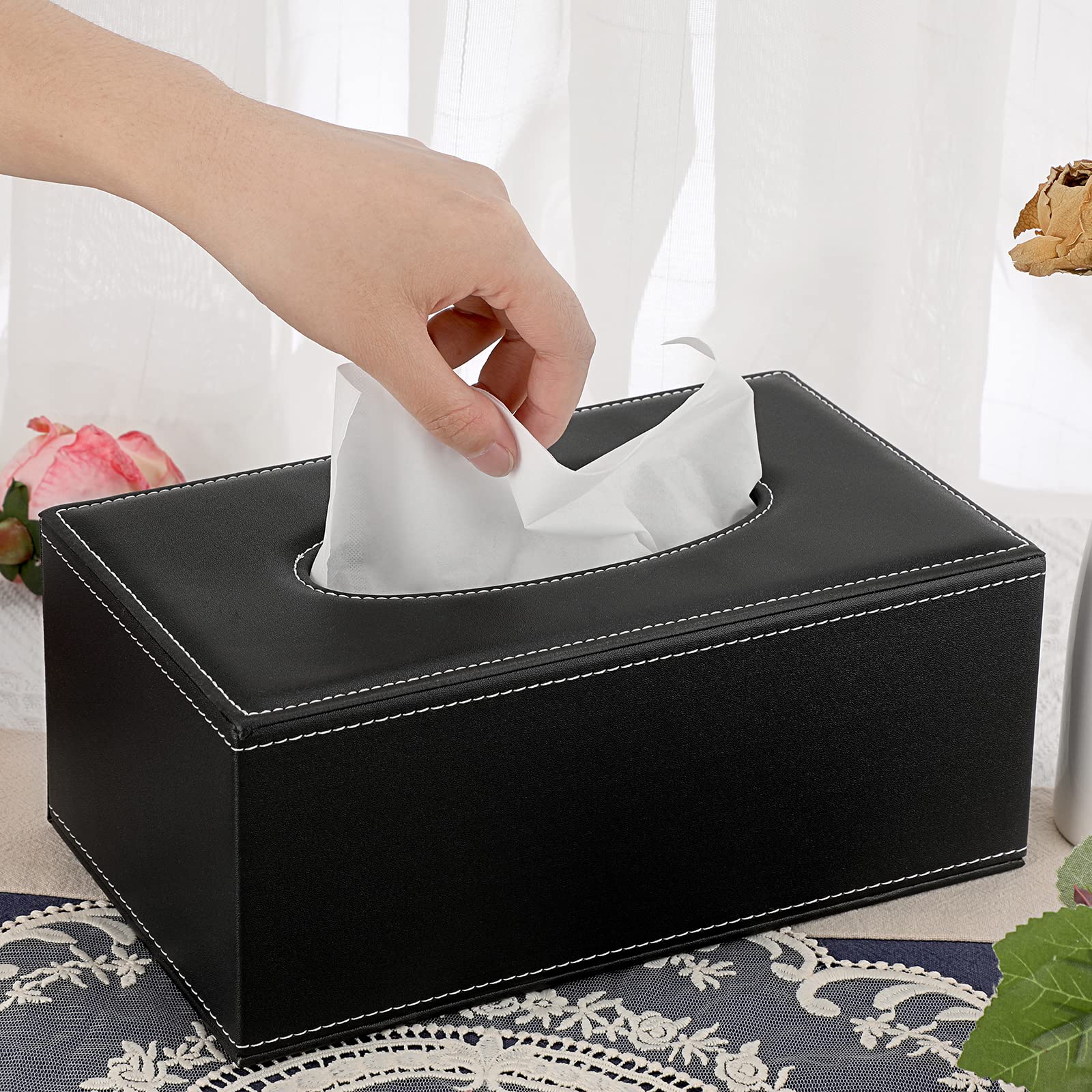 Sumnacon Tissue Box Cover Rectangle Leather Tissue Box Stylish Tissue Box Holder With Magnetic Bottom, Decorative Pu Tissue Cove