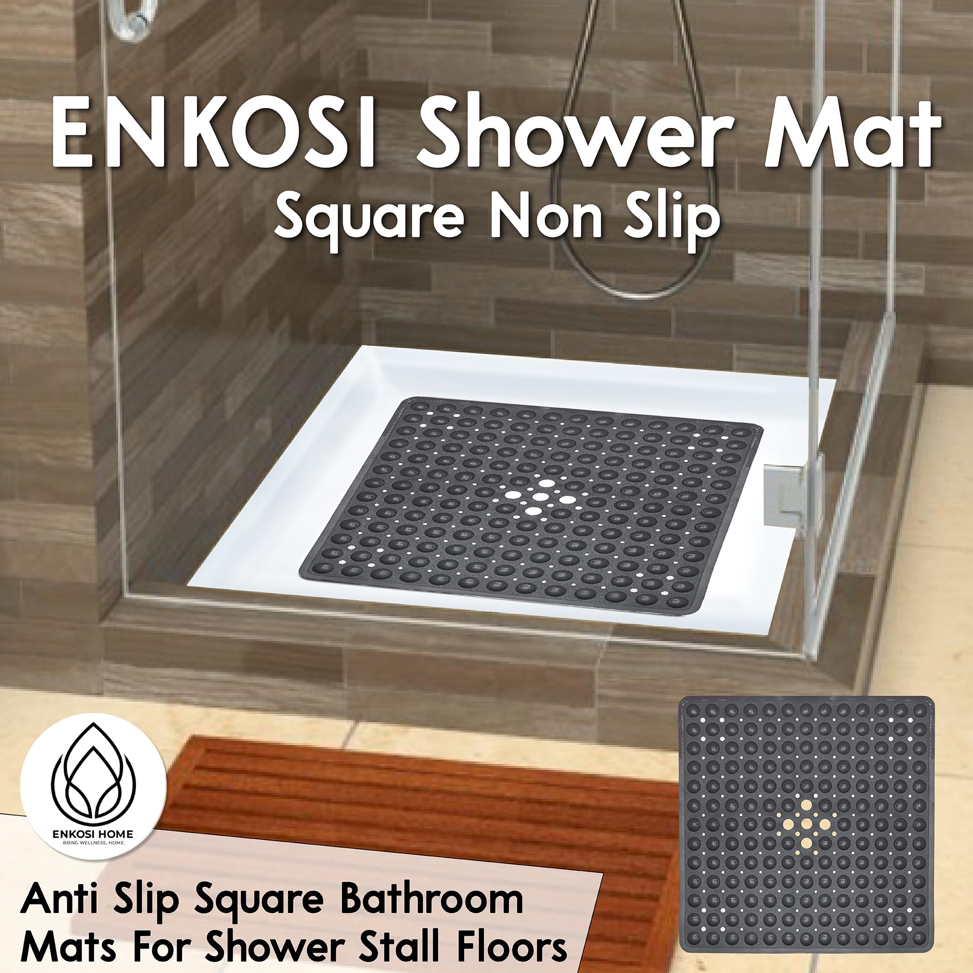 Enkosi Square Shower Anti Slip Mat - 21 X 21 Non Slip Shower Mat - Shower Non Slip Mat - Shower Mats For Showers Anti Slip For E