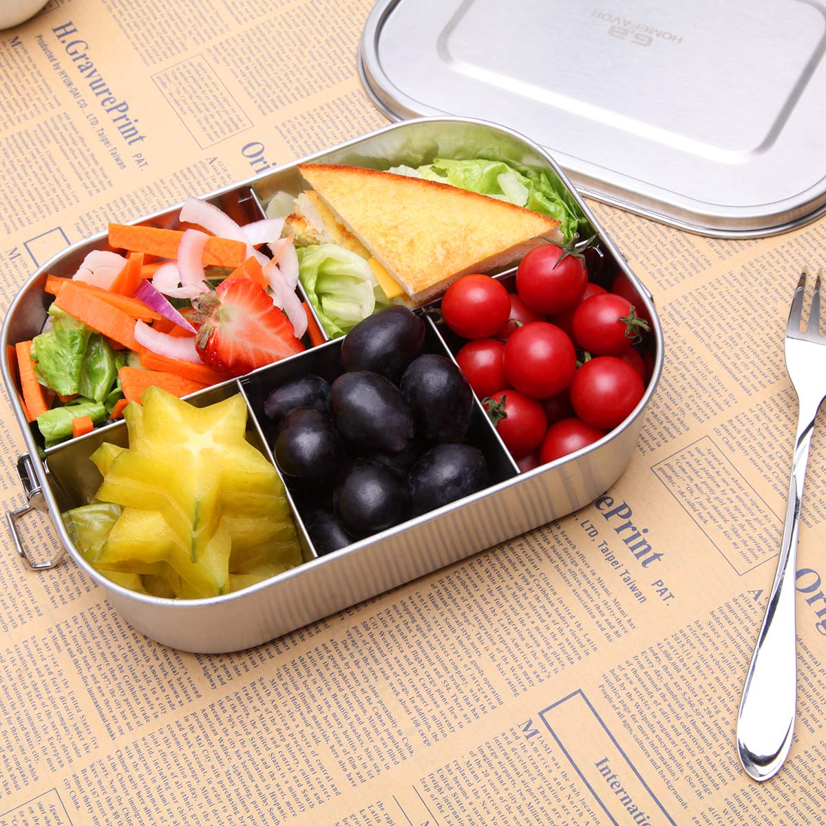 G.A Homefavor Leak Proof Stainless Steel Bento Box, Metal Lunch Container With 5-Compartment, 1400Ml, Suitable For Snacks And Sa