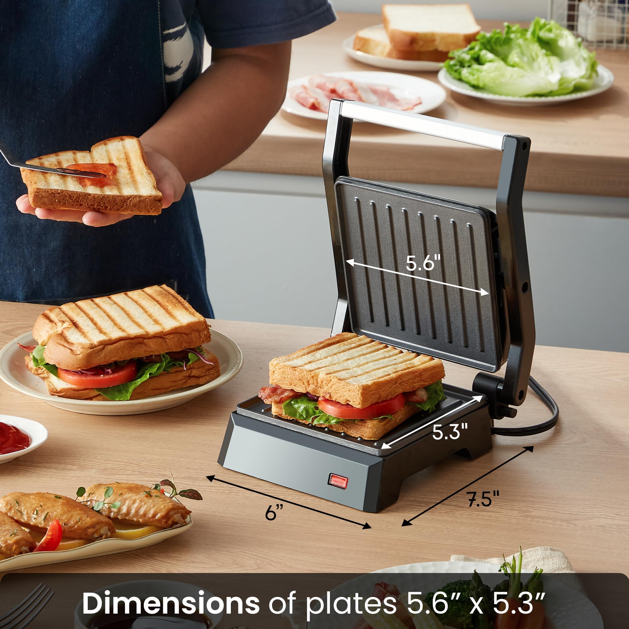 Elite Gourmet Epn160 5.5 X 5.3 Multifunctional, Compact Electric Panini Press, Contact Grill, 180 Flat Grill, Lightweight, Flo
