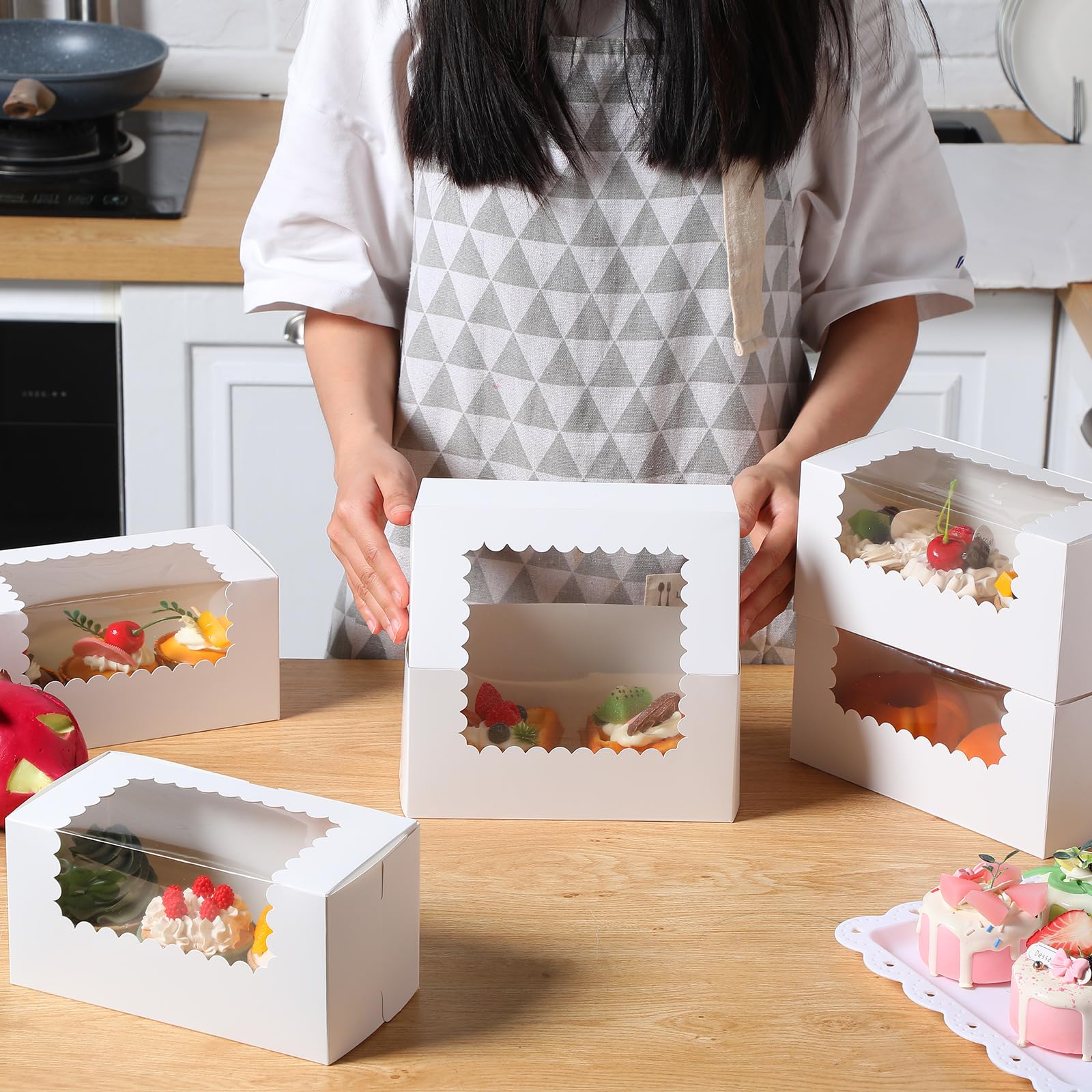 Ireer 60 Pack 8X4X4 Inch Bakery Boxes With Window Cookies Boxes Pumpkin Roll Container Donut Boxes Pastry Cake Packaging Safe Fo