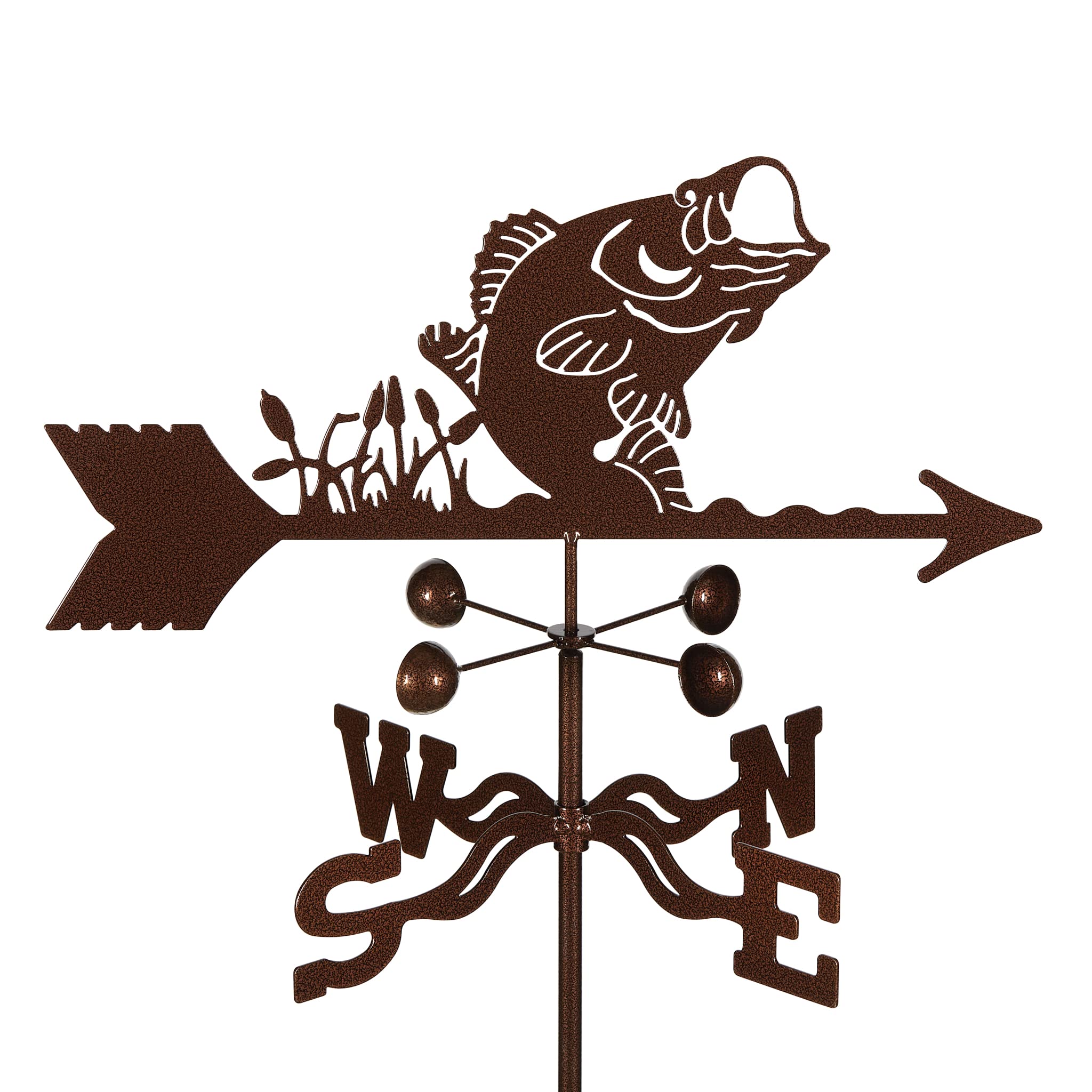 EZ Vane Steel Bass Weathervane 21 Height, Includes Metal Roof Mount, Wind Cups & Brackets | Hand-Crafted and Family-Owned, Made 