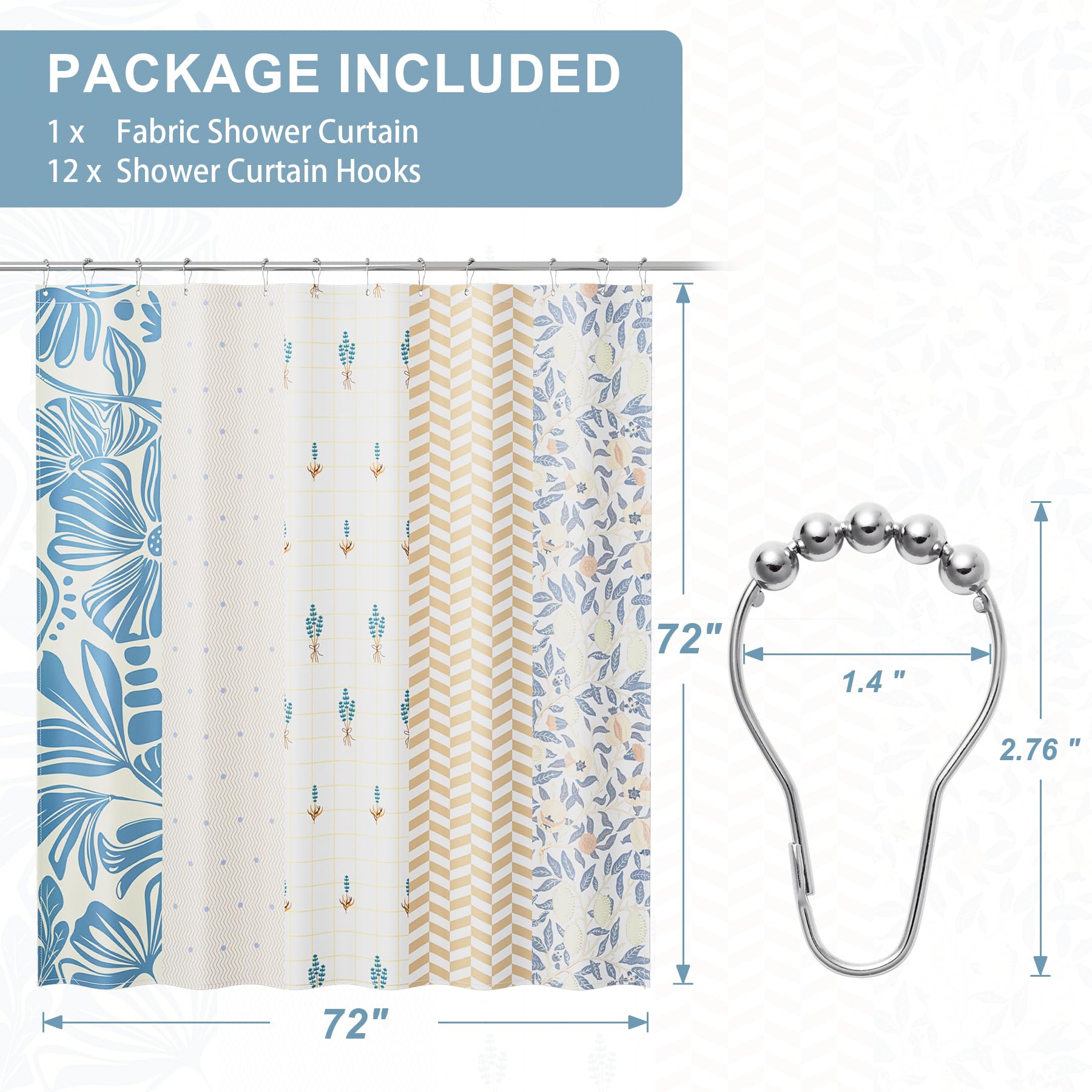 Amazerbath Shower Curtain, 72''X72'' Washable Cloth Spring Blue Blossom Serenity Shower Curtain With 12 Shower Curtain Hooks, Fa