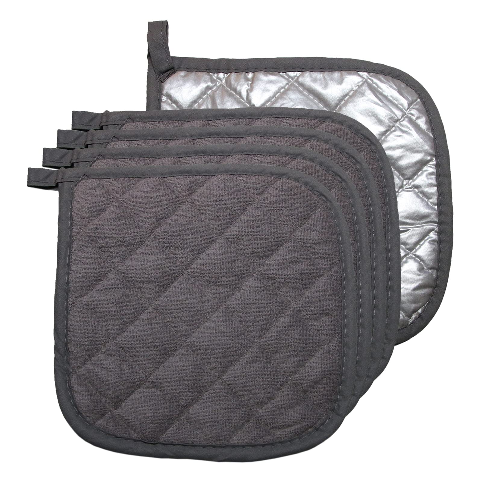 5 PCS Pot Holders for Kitchen, Cotton Potholers with Great Heat Resistance, Hot Pads, Trivets for Cooking and Baking Grey