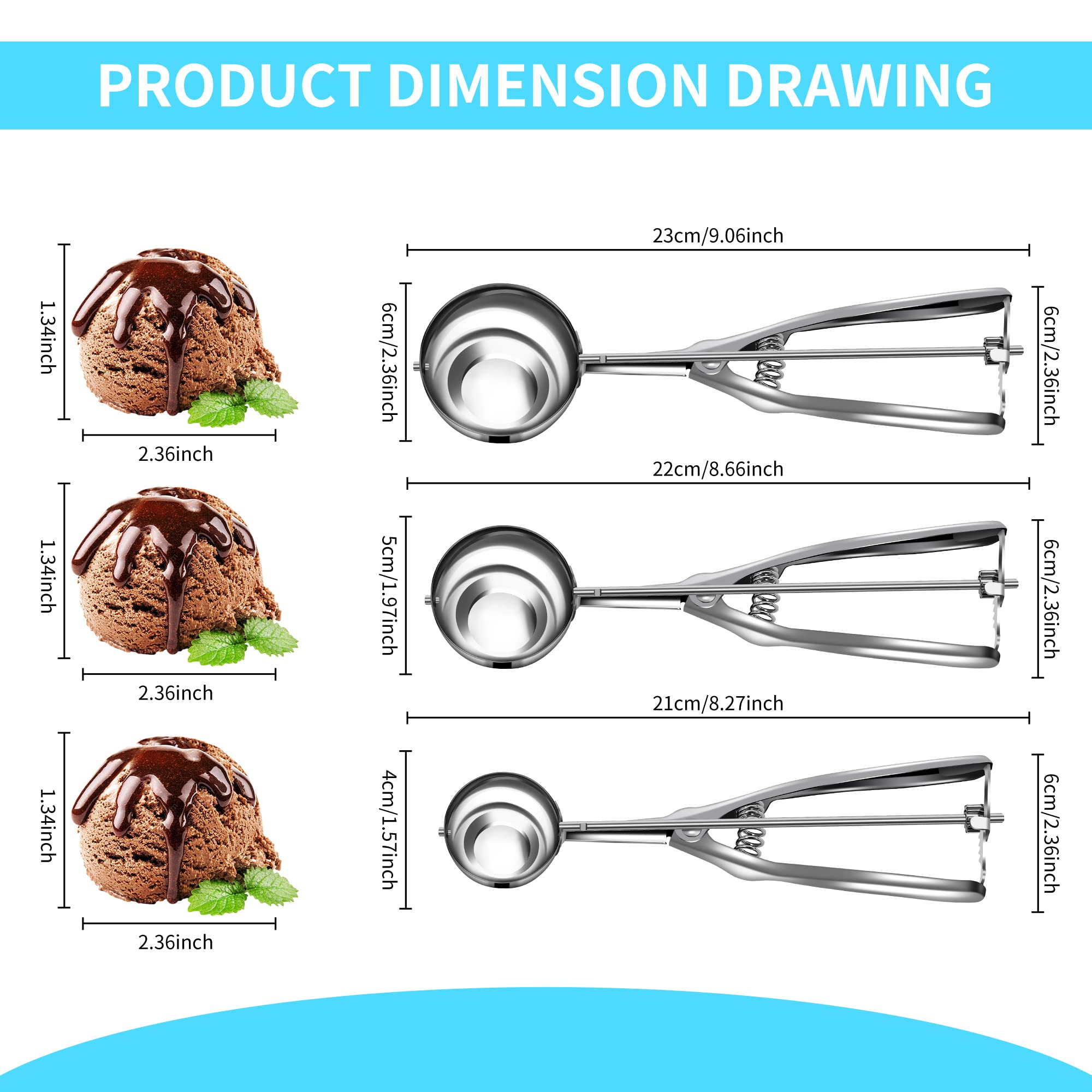 Cookie Scoop Set, Ice Cream Scoop Set With Multiple Size Trigger Small, Medium And Large Stainless Steel Cookie Scoops Set Of 3