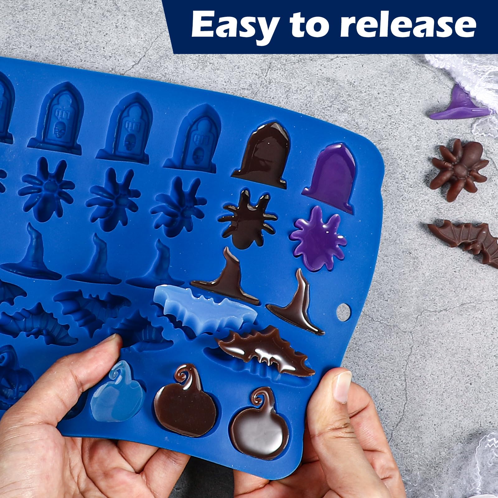 Kamehame Halloween Candy Molds, 2 Pcs 30 Cavity Halloween Chocolate Gummy Silicone Mold, Blue