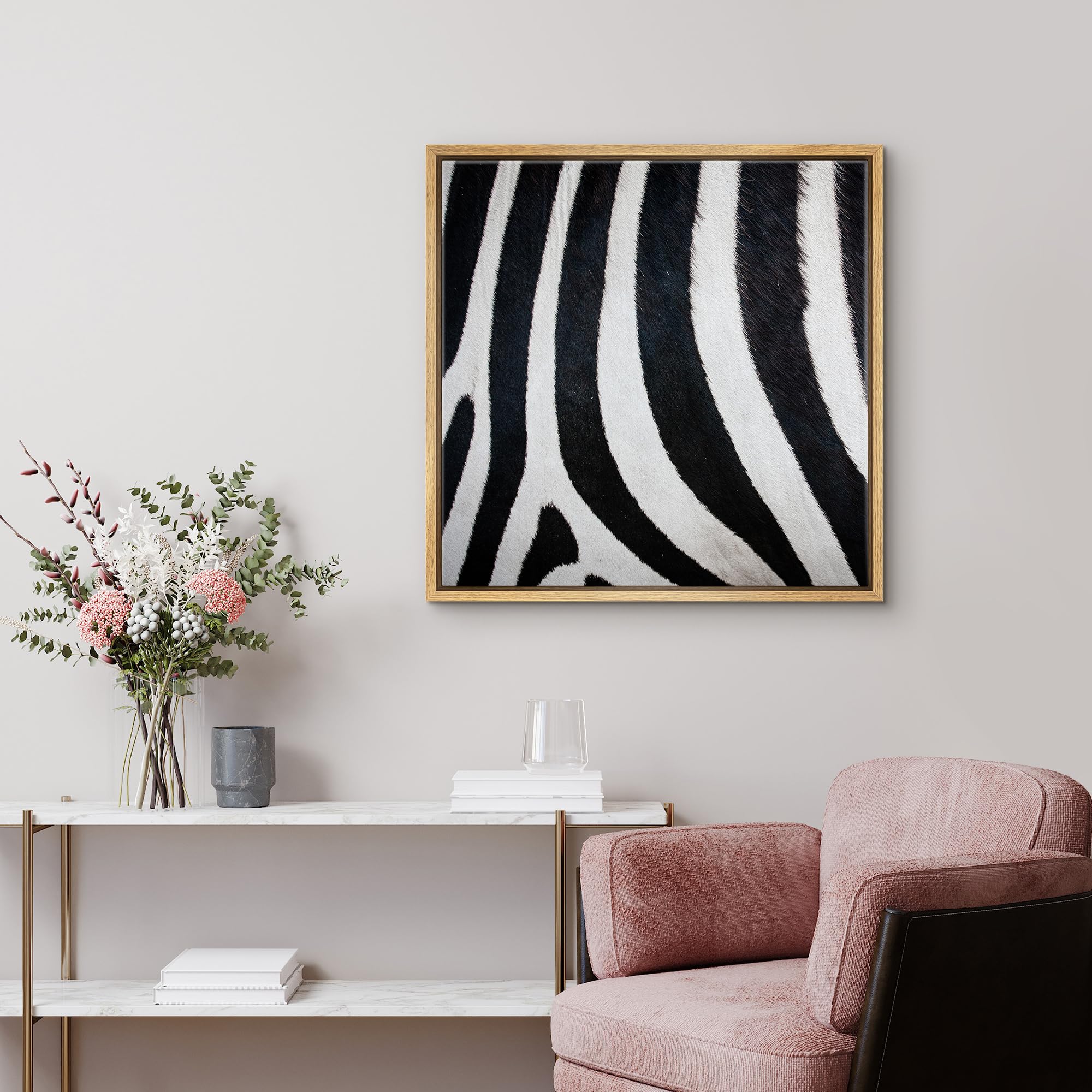 Wall26 Framed Framed Canvas Prints Wall Art Framed Framed Canvas Prints Wall Art - Zebra Fur/Skin Texture - 16''X16'' Natural
