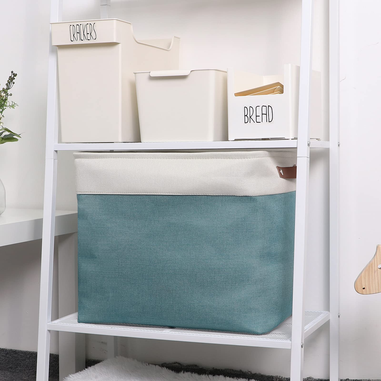 Dullemelo Large Collapsible Storage Basket/Bin With Sturdy Leather Handles, Fabric Organizer Bin For Storage Clothes, Toys, Book