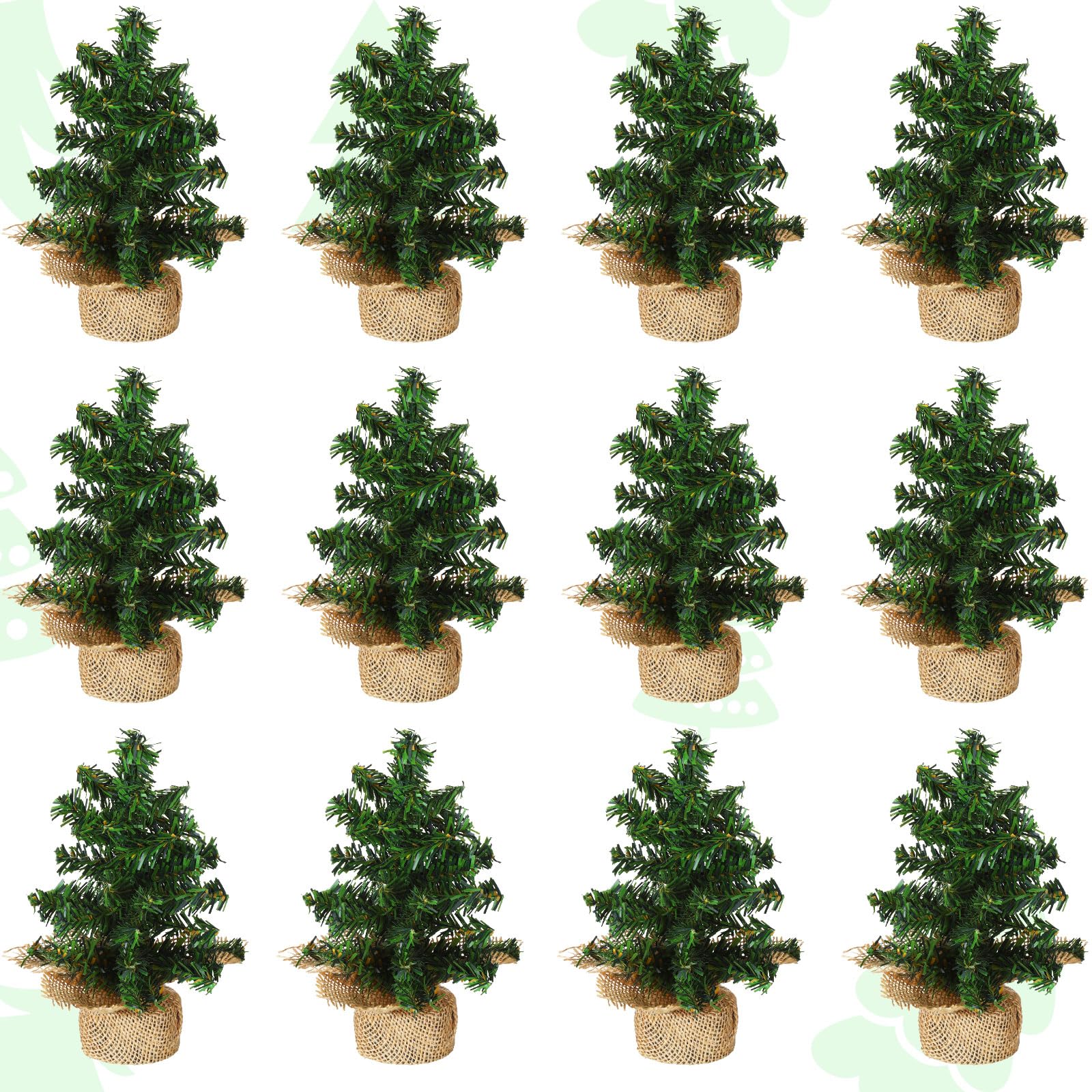 Yinder Tabletop 12 Pcs Mini Christmas Tree 5.91 Inches Artificial Mini Xmas Miniature Pine Christmas Tree with Linen Base for Xm