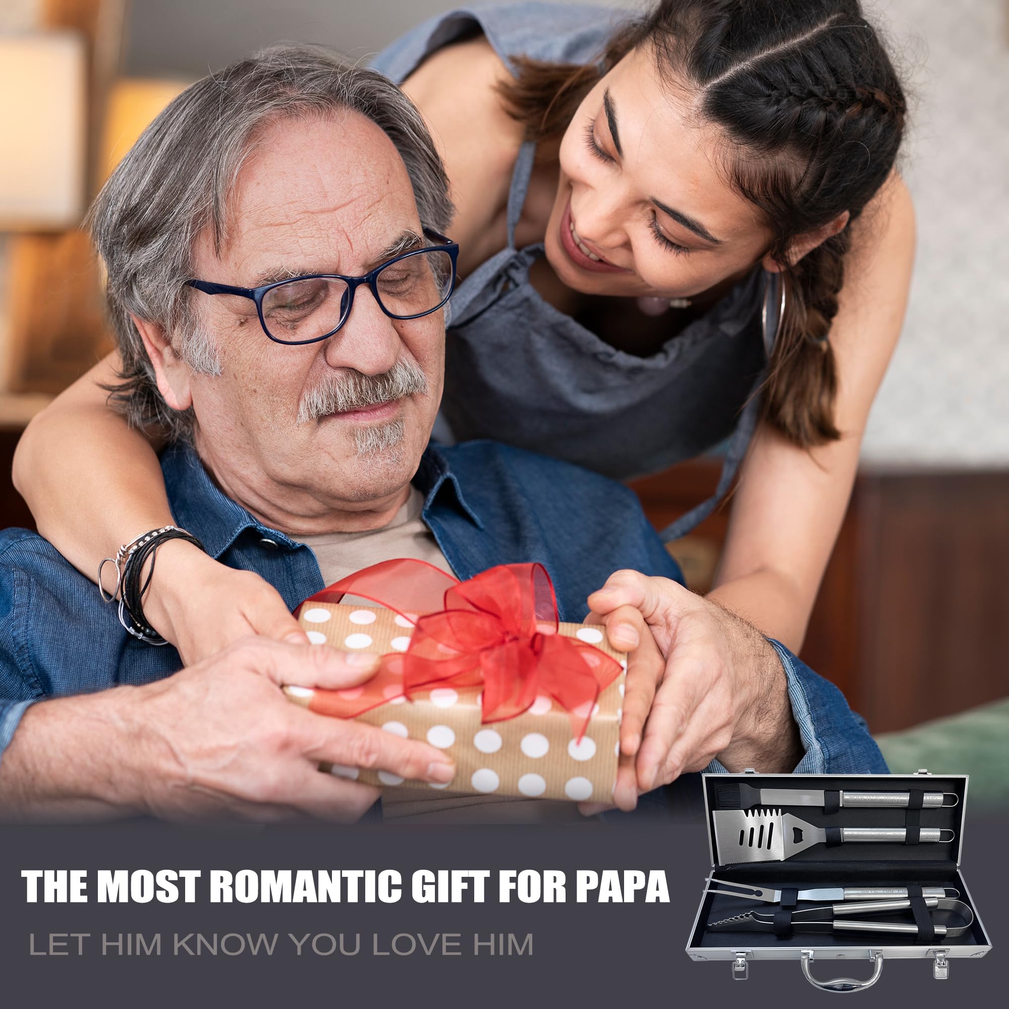 Papa Gifts, Fathers Day Papa Gifts For Him Heavy Duty Grilling Accessories Kit For Backyard Bbq, Thick Stainless Steel Grill Ute