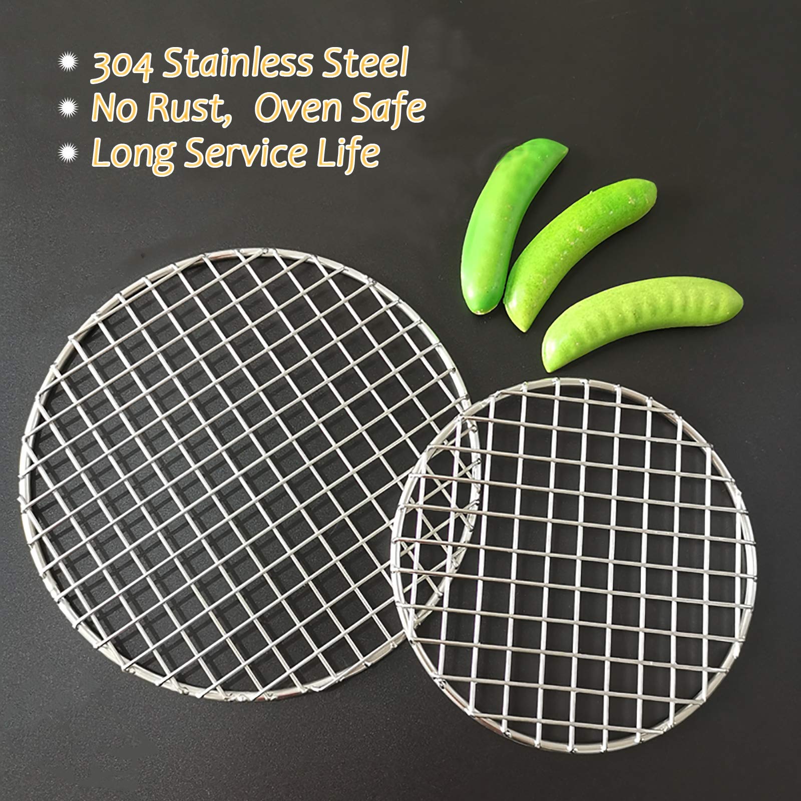Turbokey Cooking Rack Round Stainless Steel Dia 5.9'' Heavyweight Cross Wire Steaming Cooling Barbecue Rack/Carbon Baking Net/Gr