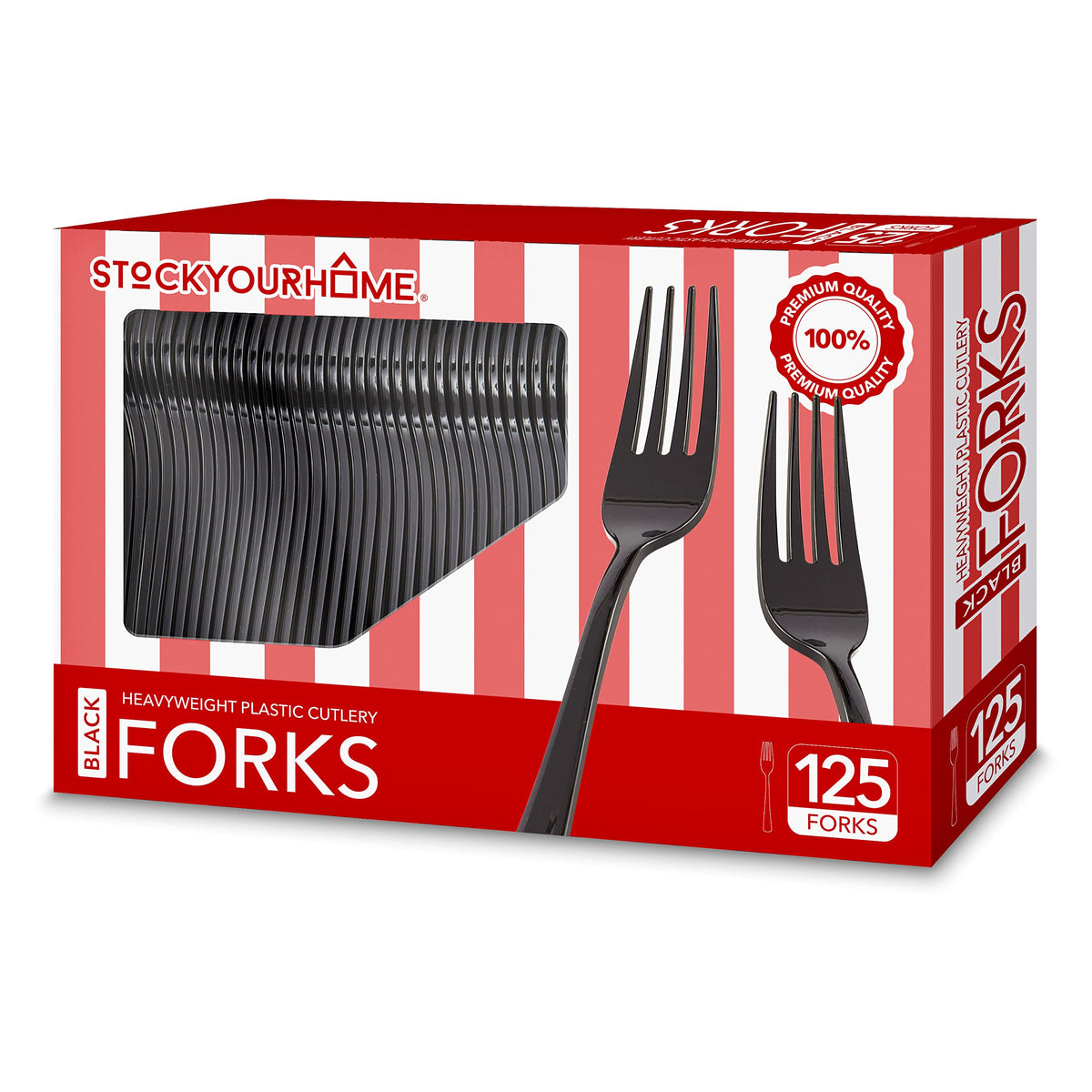 (125-Count) Plastic Forks, Disposable Silverware For Dinner, Heavy Duty Utensils, Heavyweight Party Flatware, Bulk Cutlery In Bl