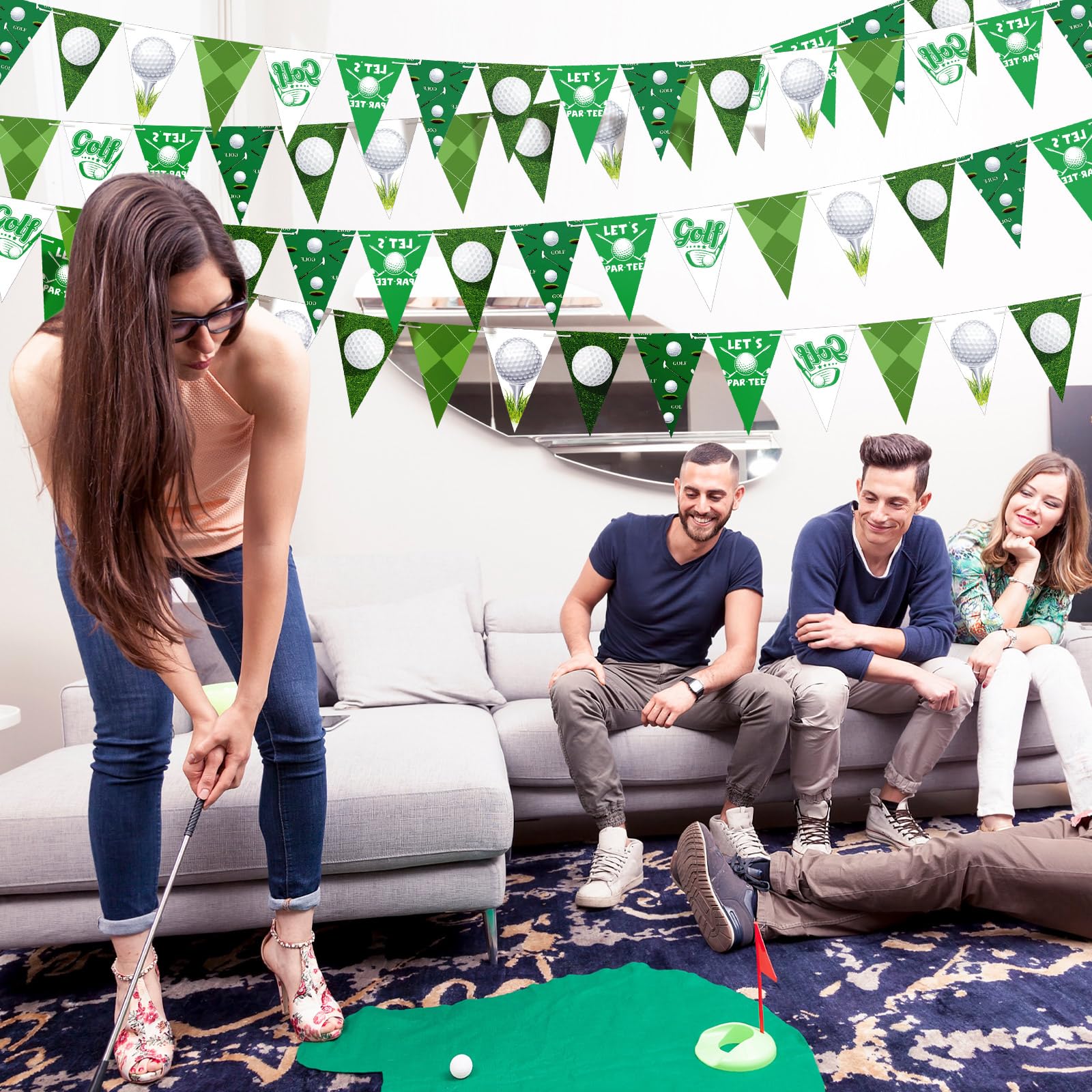 Weekgrat 5 Pcs Golf Party Decorations Golf Triangle Banner Hole in One Birthday Decorations Pennant Flags with Double Sided Prin