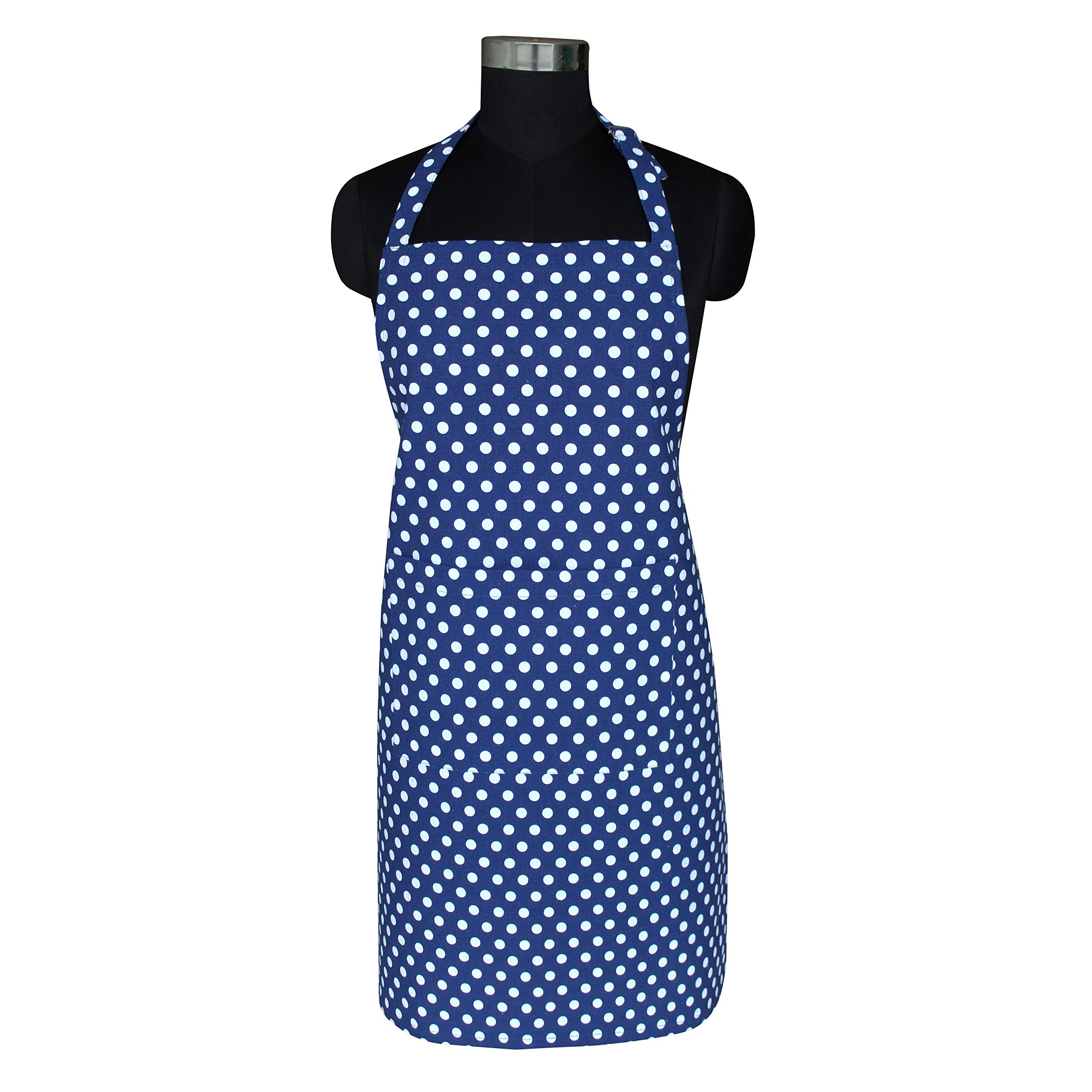 Airwill Cotton ChefS Free Size Polka Pattern Apron (Blue, Pack Of 1 Pc)