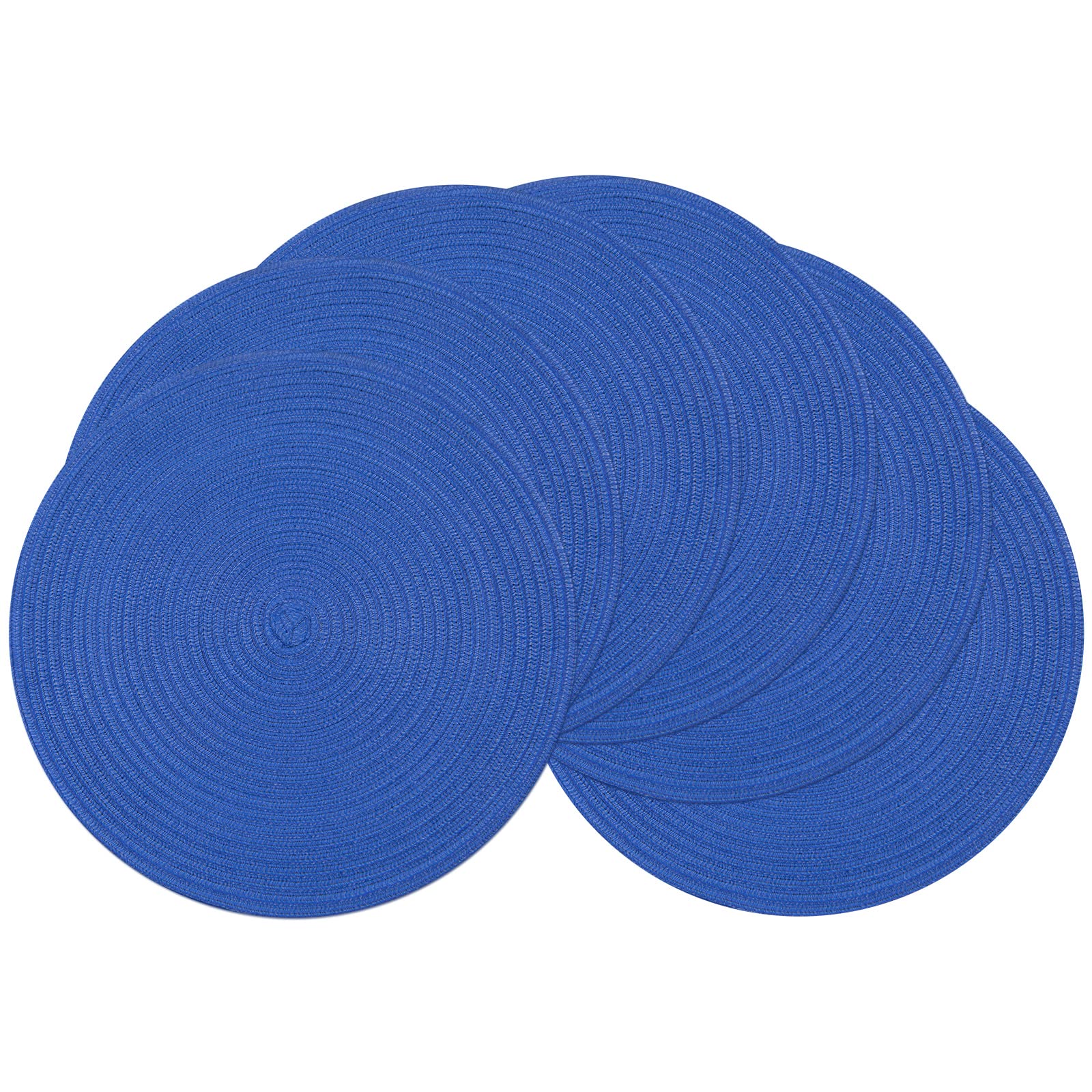 Shacos Round Placemats Set Of 6 Washable 15 Inch Round Table Mats Cotton Polyester Woven Braided Place Mats For Dining Table (Bl