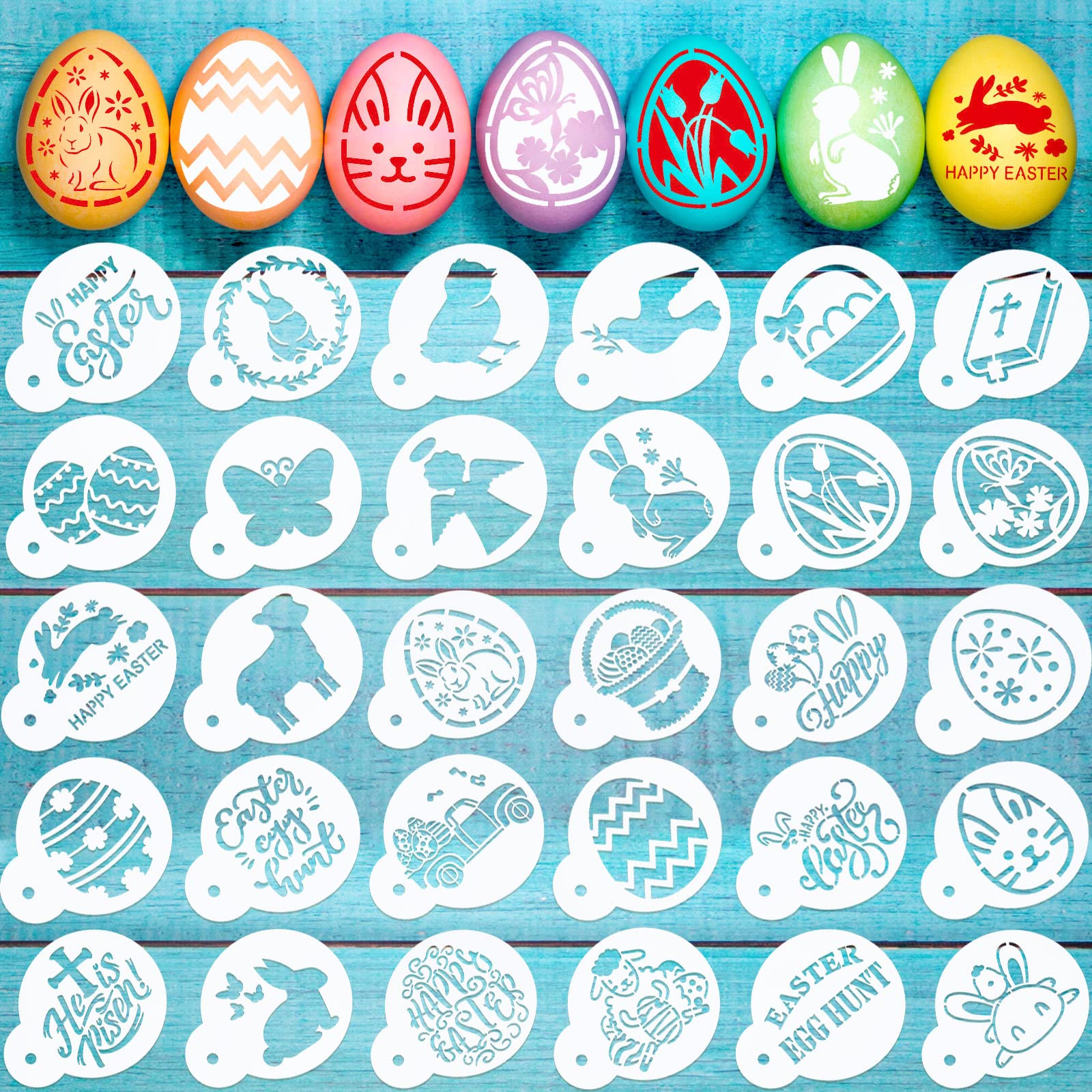 30 Pieces Easter Cake Cookies Stencil Templates Decoration Reusable Easter Eggs Rabbit Cake Baking Painting Mold Tools Baking DI