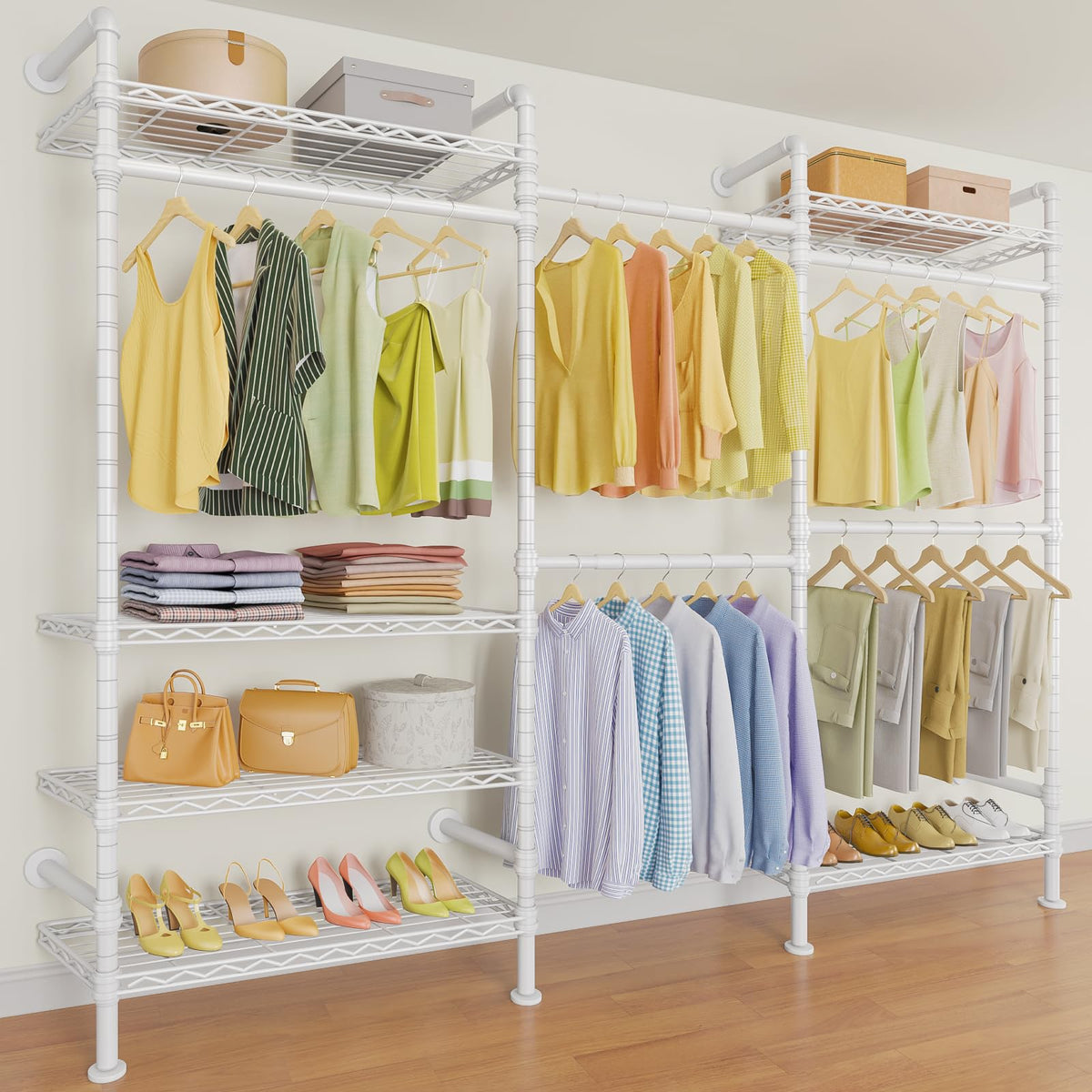 Timate F3 Garment Rack Heavy Duty Clothes Rack For Hanging Clothes, Expandable Industrial Pipe Wall Mounted Clothing Rack, Adjus