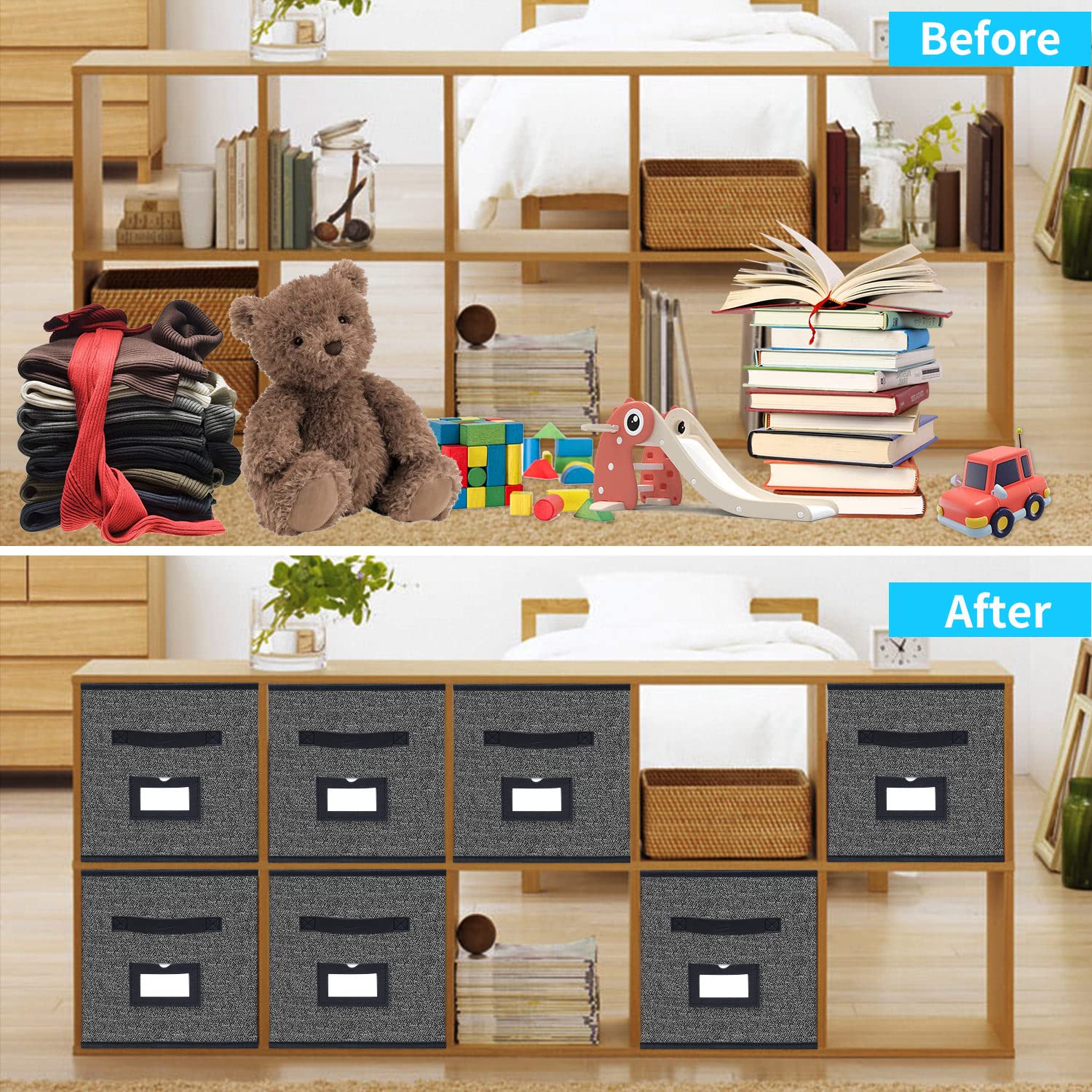 Onlyeasy Extra Large Foldable Cloth Storage Cubes 4 Pack With Label Holders - Fabric Storage Bins Baskets Organizers For Home Of