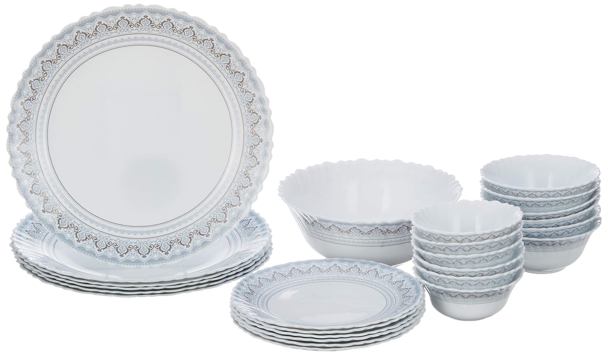 Borosil Opalware Fluted Classic Dinner Set, White, 25-Pieces
