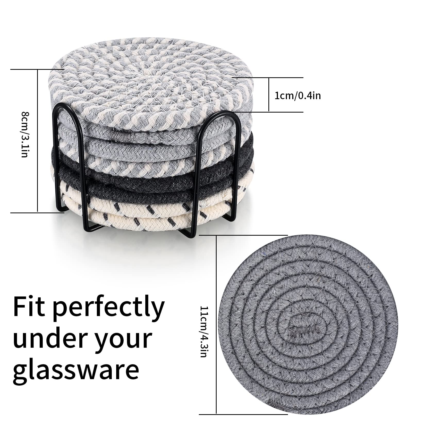 Tooinkcv 8 Pcs Coasters For Drinks, Absorbent Coasters, Cotton Woven Drink Coasters, Braided Coasters Heat-Resistant For Home Co