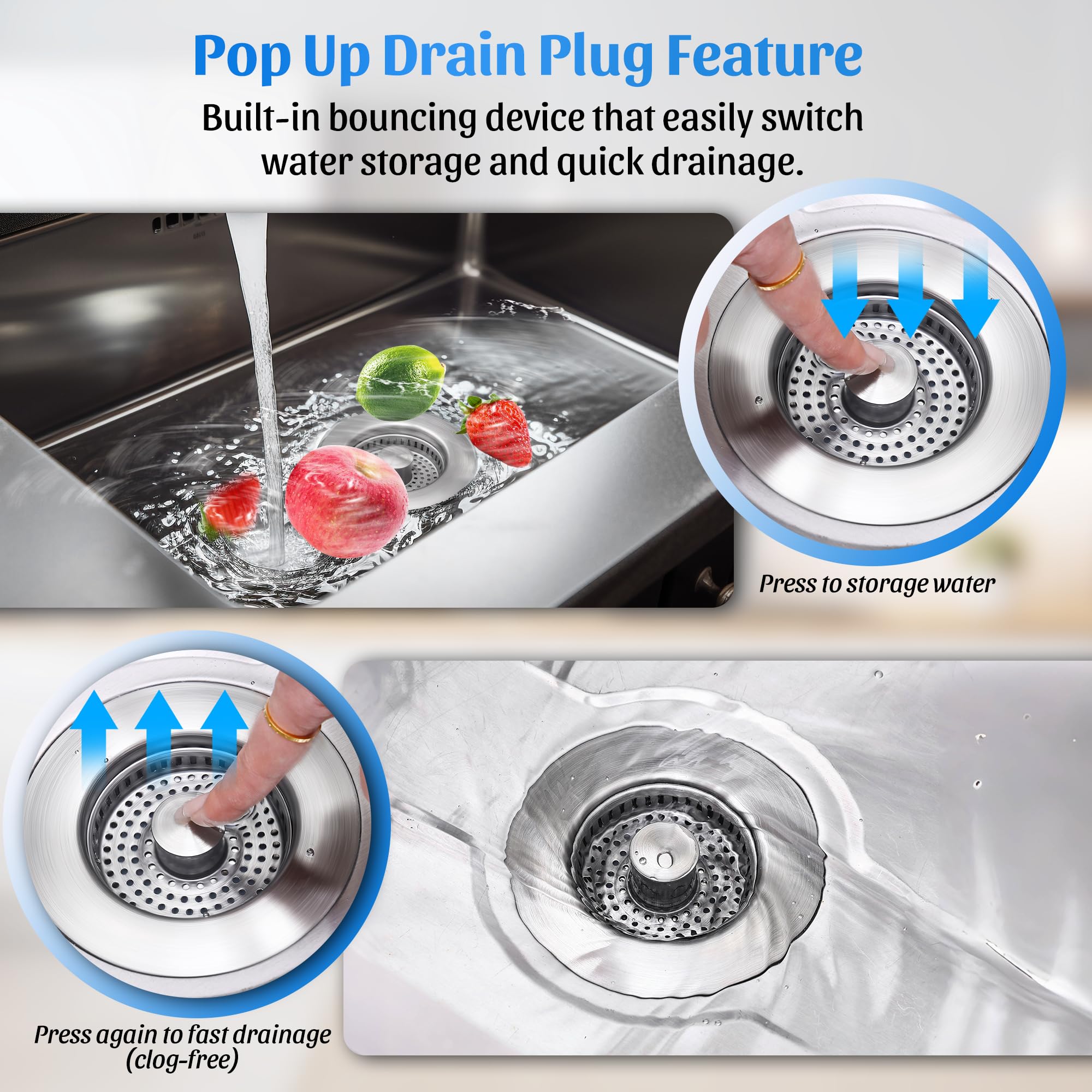 Ninjatiger Kitchen Sink Drain Strainer - 2 Pack 3-In-1 Stainless Steel Pop Up Sink Stopper Sink Strainer Basket Sink Stopper Fil