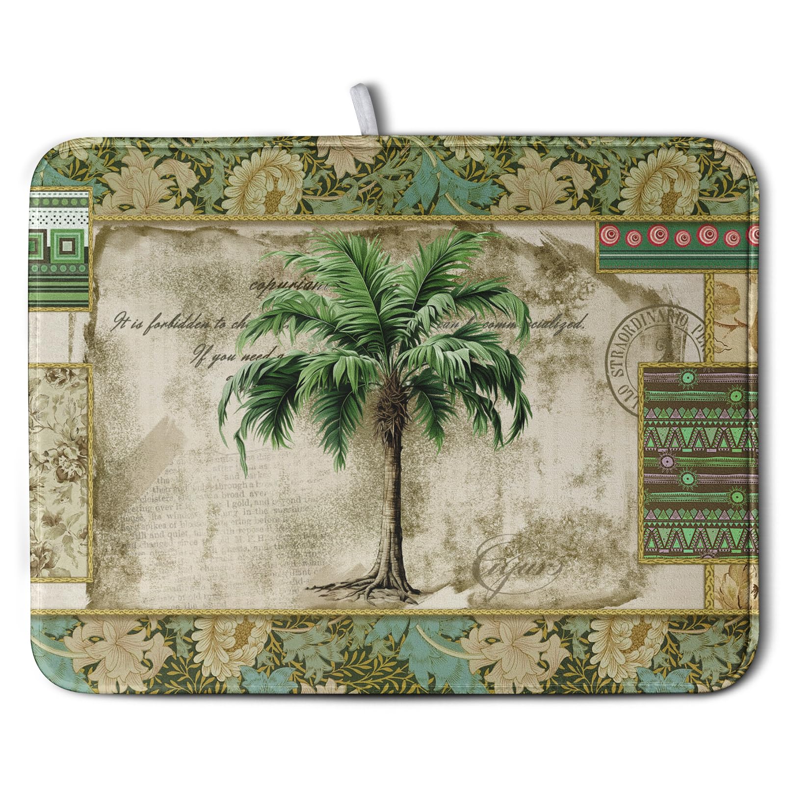 Palm Tree Kitchen Dish Drying Mat for Dishes 16x18 Inch Summer Vintage Tropical Leaves Green Jungle Plant Drying Mat Botanical D