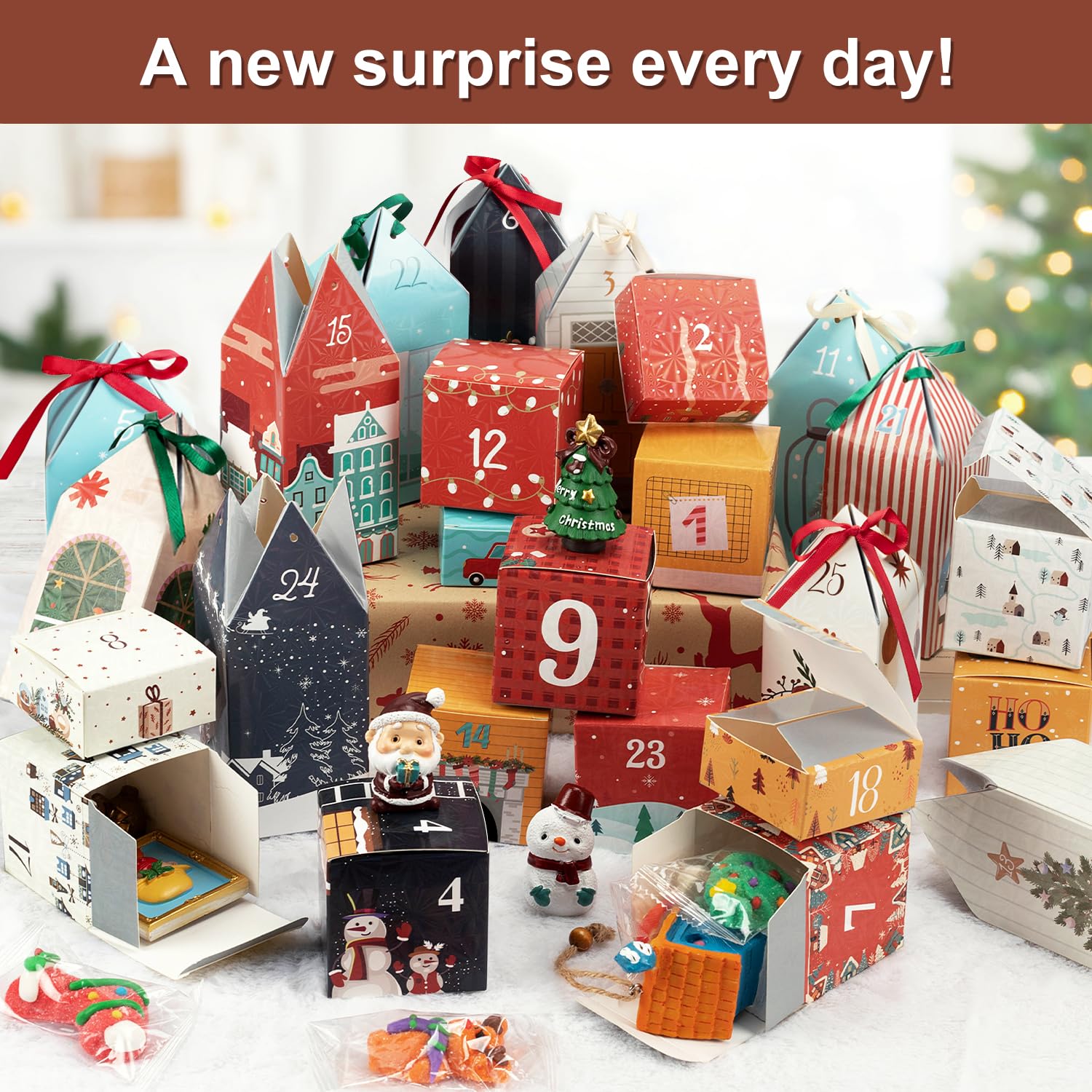 DIY Christmas Advent Calendar Boxes to Fill, 25 Numbered Empty Advent Calendar Houses Boxes, 2025 Countdown Advent Calendars Sur