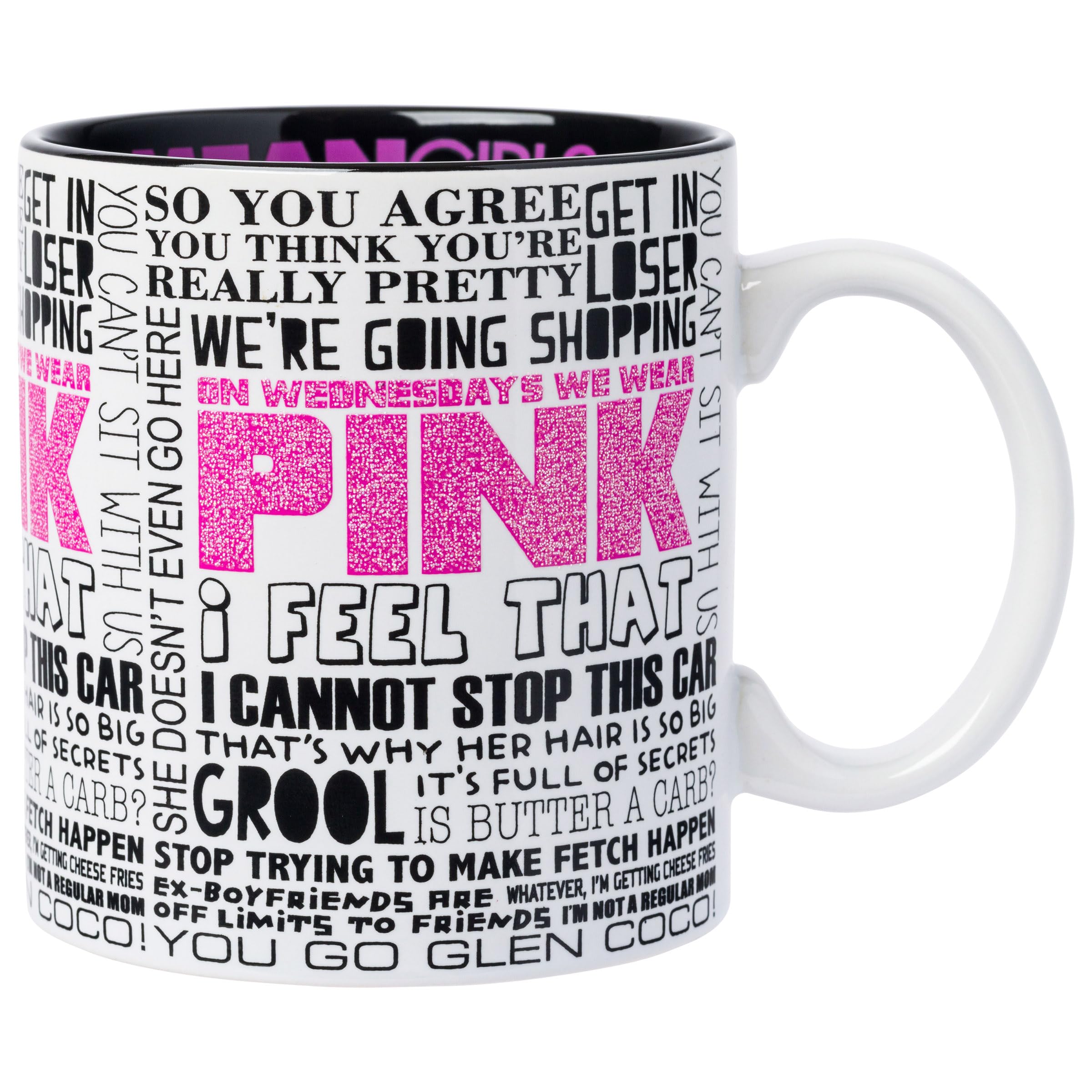 Silver Buffalo Mean Girls Iconic Quotes Glitter Ceramic Mug, 20 Ounces