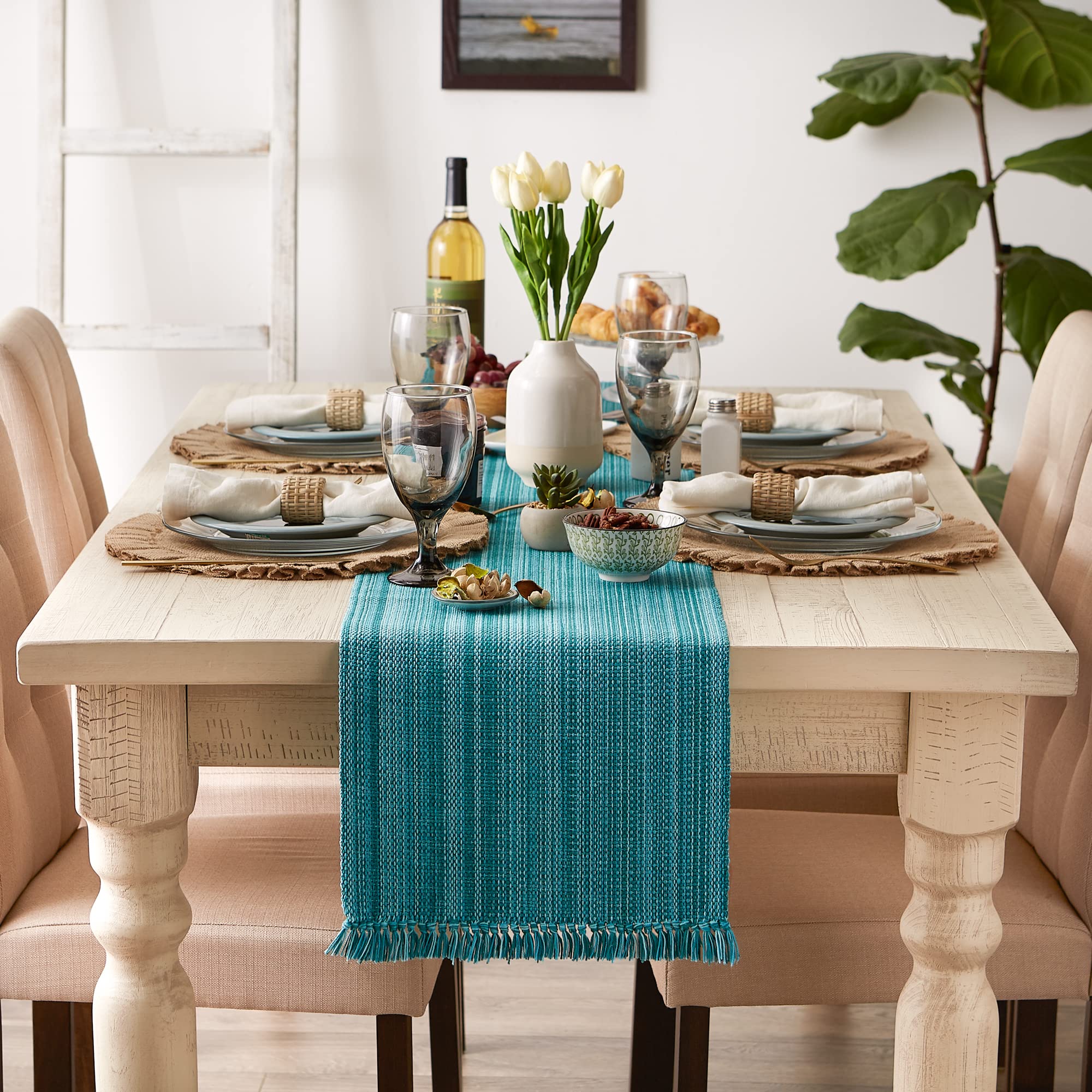 Dii Variegated Tabletop Collection, Table Runner, 13X72, Teal