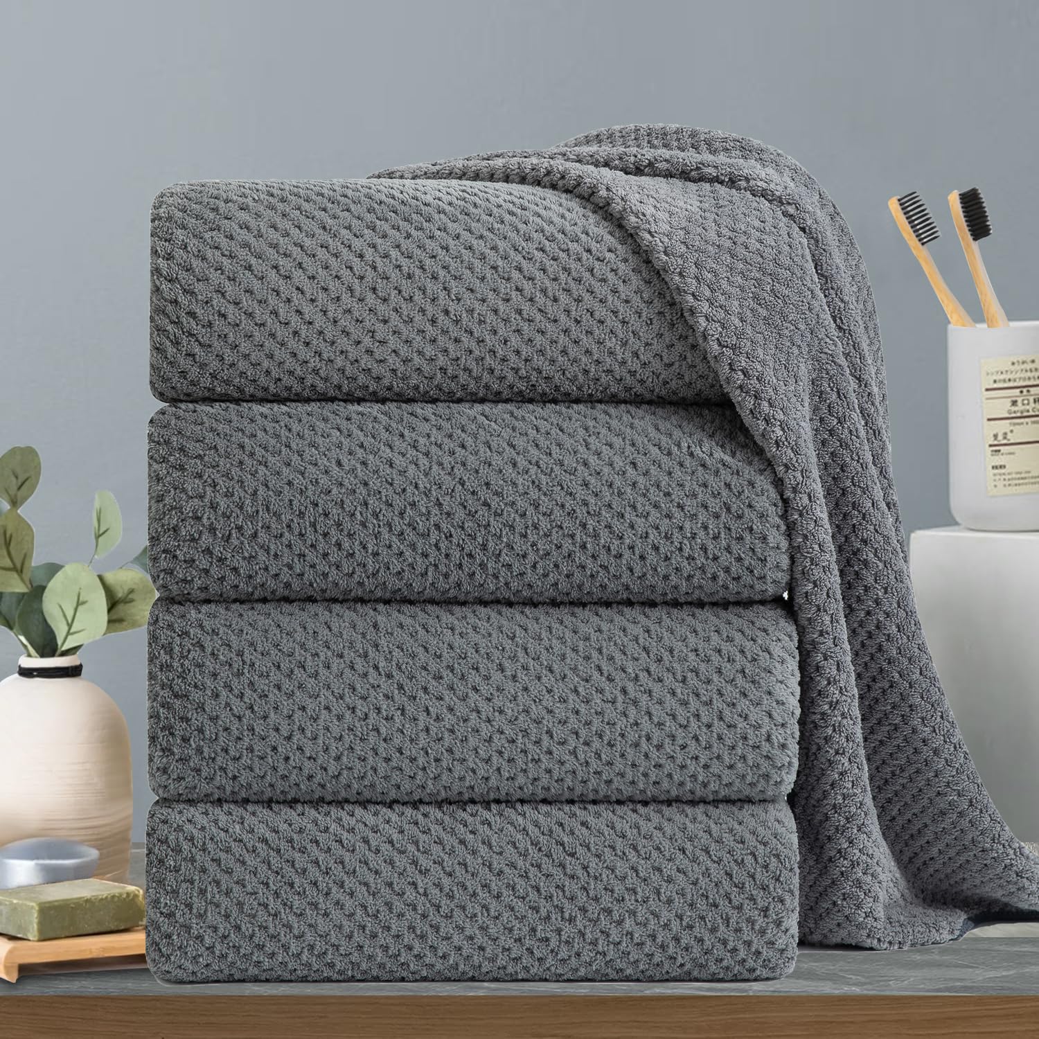 Hailea Gray Bath Towels Set 35X70 Inches - Luxury 600 Gsm Oversized Bath Sheet Towel,Extra Large Microfiber - Quick Dry,Highly A