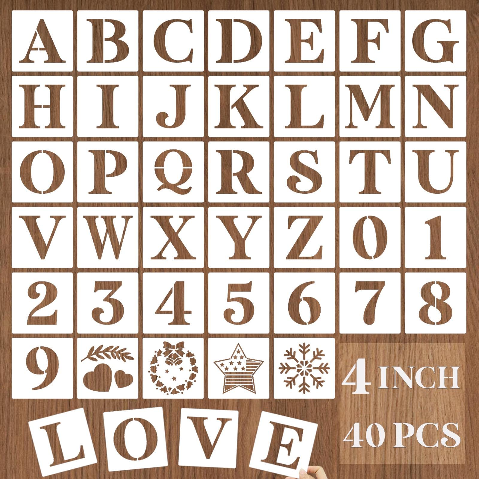 YEAJON 4 Inch Letter Stencils and Numbers, 40 Pcs Alphabet Drawing Templates, Reusable Plastic Art Craft Stencils for Painting o