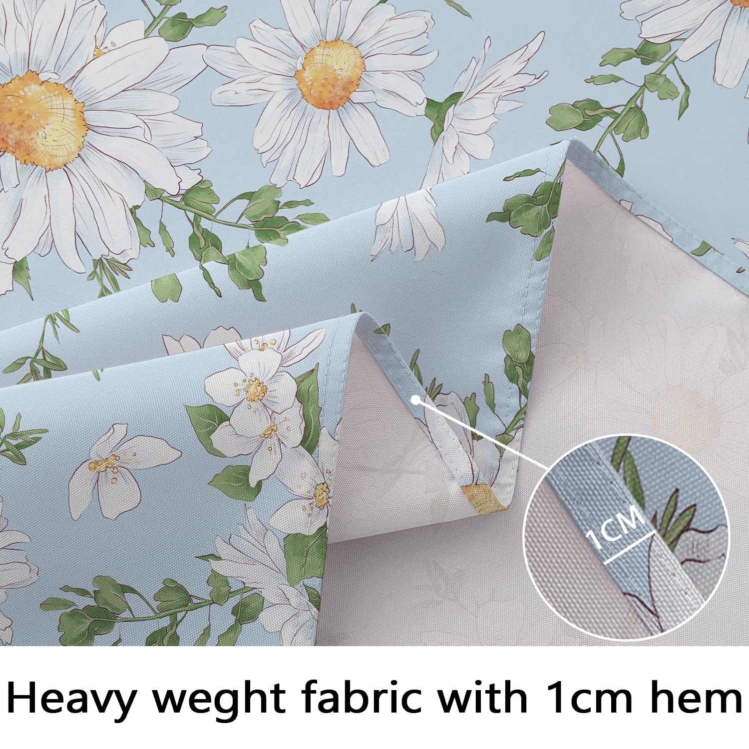Daisy Tablecloth, Blue Floral Rectangle Tablecloth, Sunflower Tablecloth, Spring Summer Waterproof Wrinkle Free Durable Rectangl