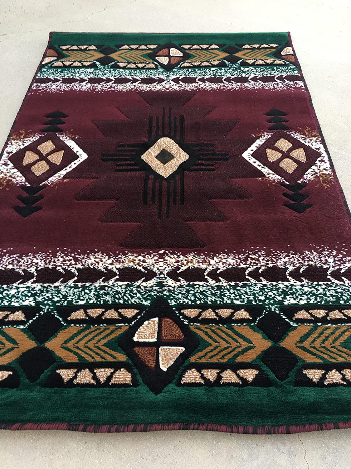 YHSF South West Native American Area Rug C318 (Burgundy, 2 Feet x 3 Feet 4 Inches)
