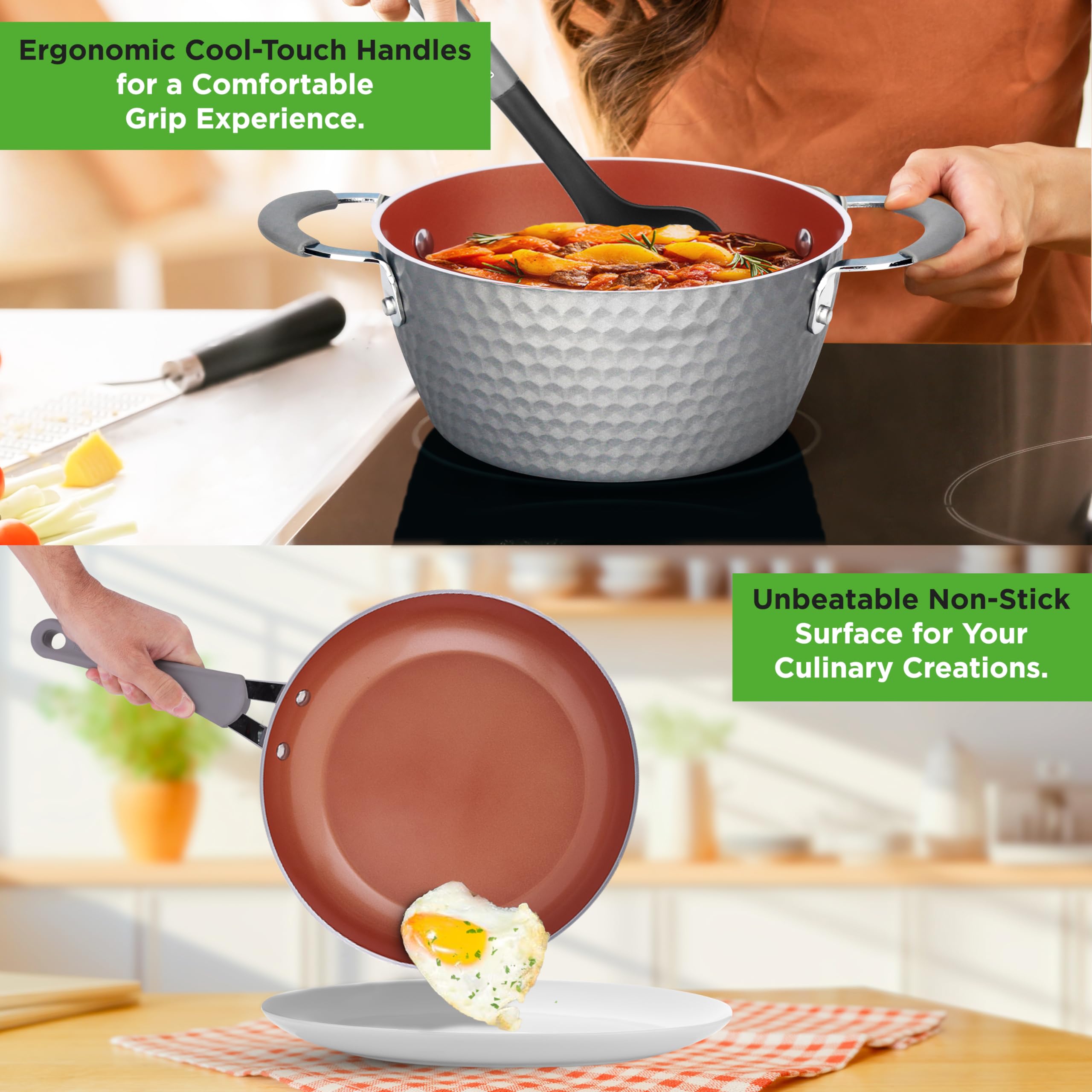 NutriChef 11 Pc Nonstick Cookware - PTFE/PFOA/PFOS Free Kitchenware Pots & Pans Set with Saucepan, Frying Pans, Cooking Pots, Li