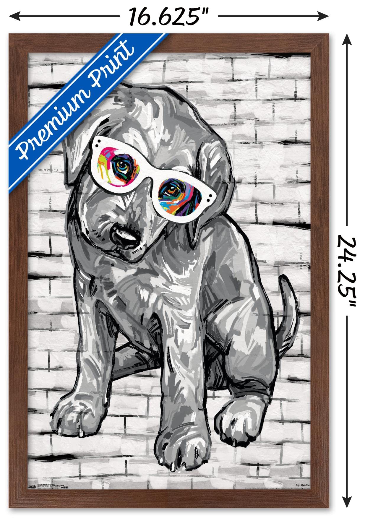 Trends International Pd Moreno - Dog Glasses Wall Poster, 14.725'' X 22.375'', Mahogany Framed Version