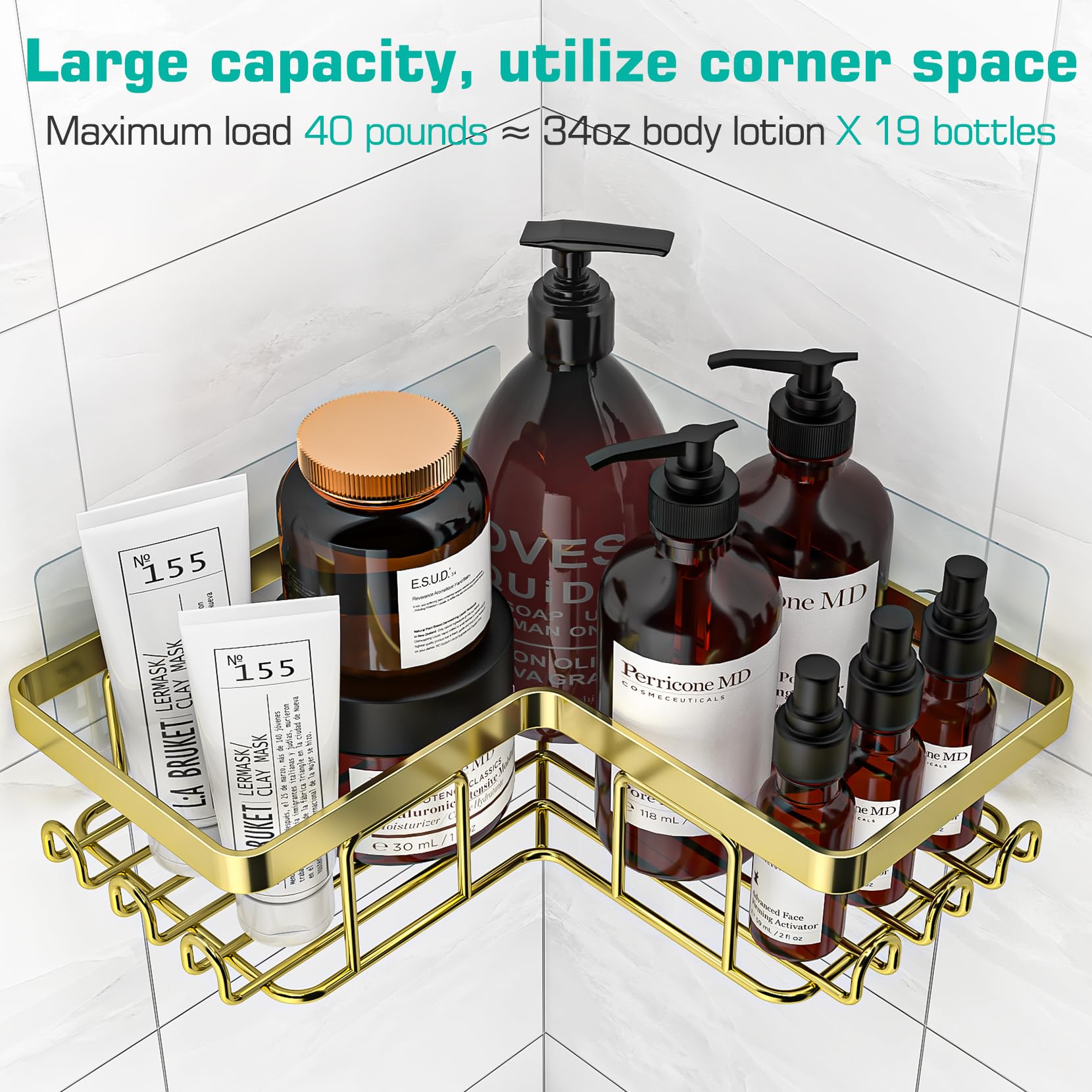 Yasonic Corner Shower Caddy, 3-Pack Adhesive Shower Caddy With Soap Holder And 12 Hooks, Rustproof Stainless Steel Bathroom Show