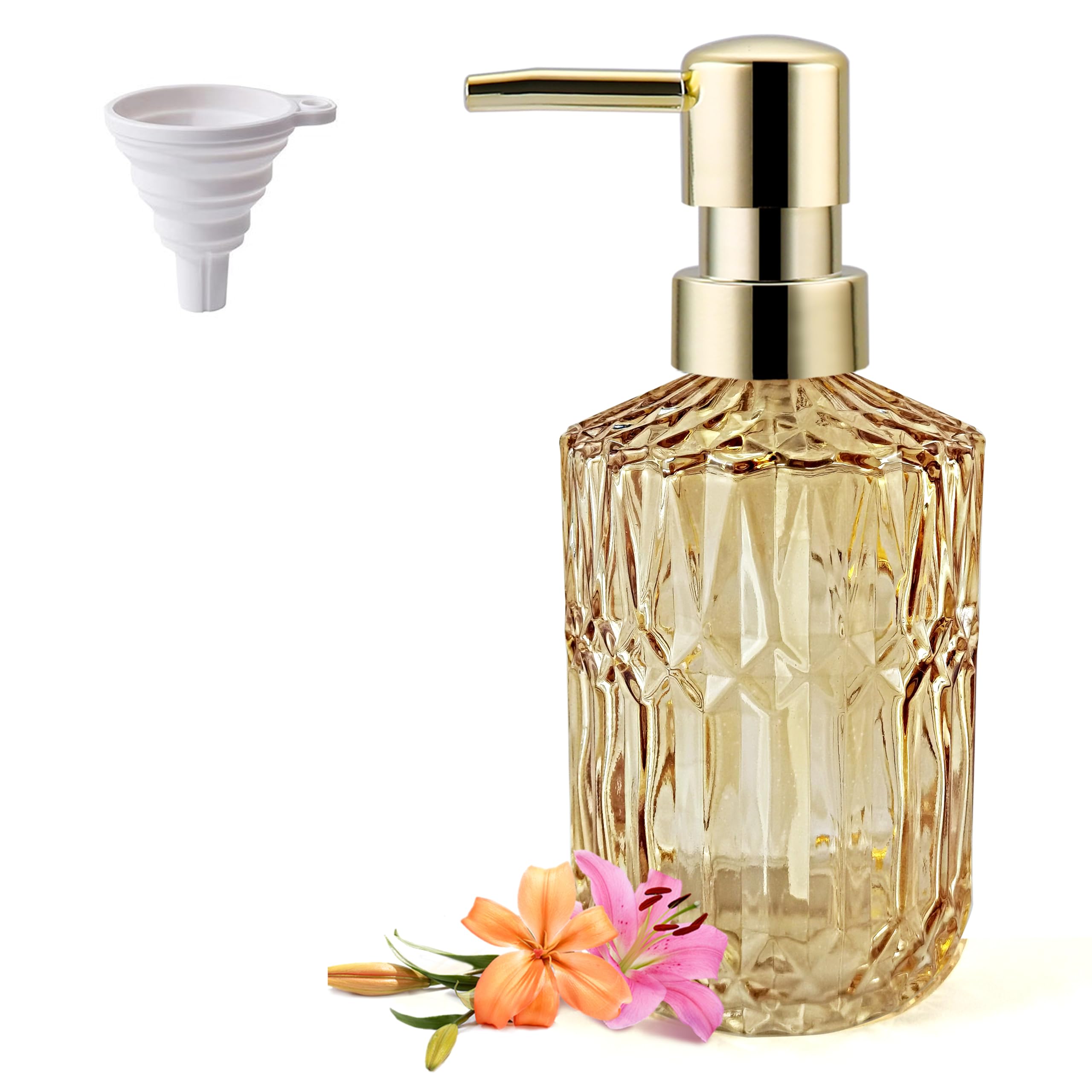 Lamarriti Clear Glass Soap Dispenser With Rust Proof Pump, Refillable Liquid Hand Gold Lotion Dispenser For Kitchen, Bathroom Co