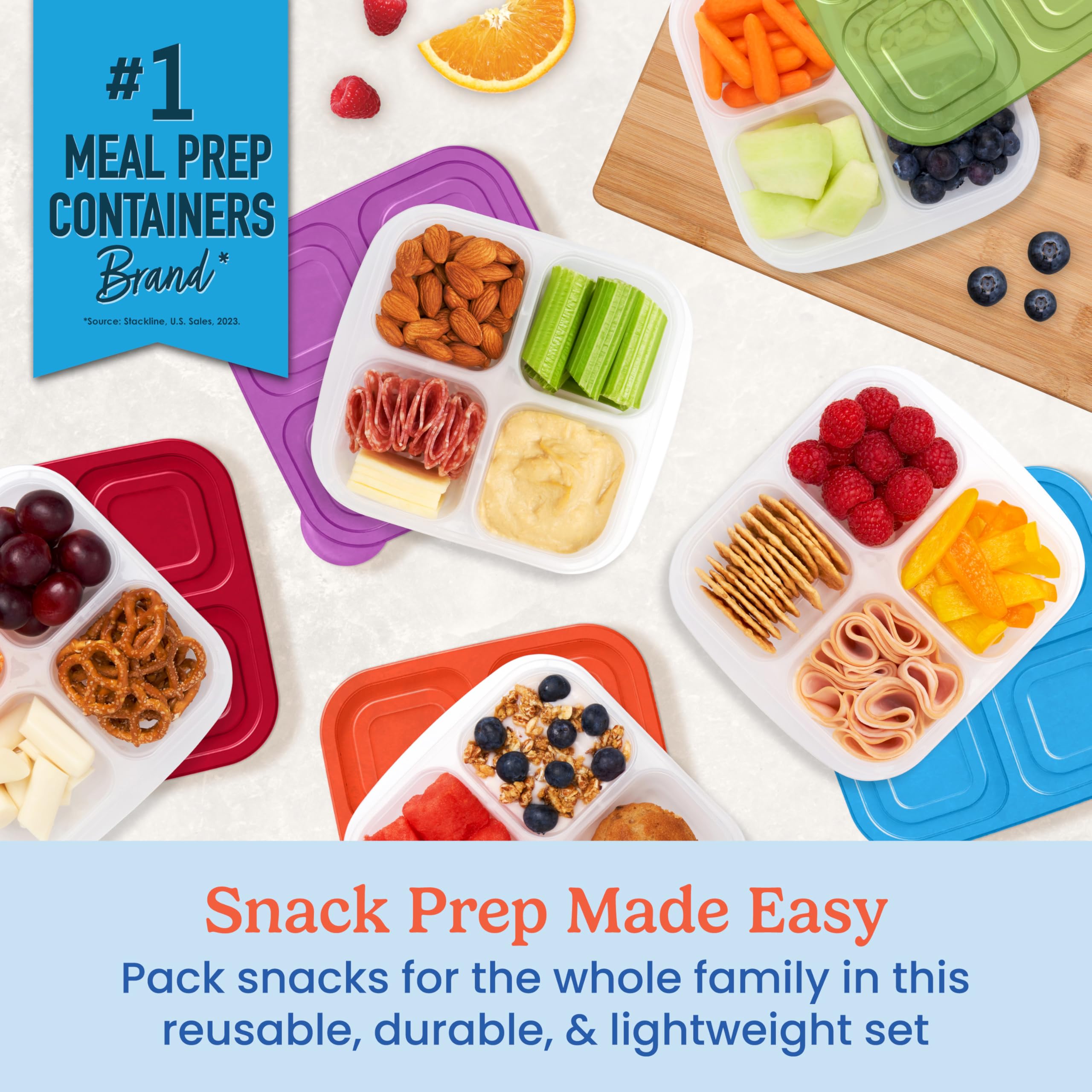 Bentgo Easyboxes 4-Compartment Snack Containers - 20-Piece Set With 10 Trays & 10 Custom-Fit Lids To Seal In Freshness - Reusabl