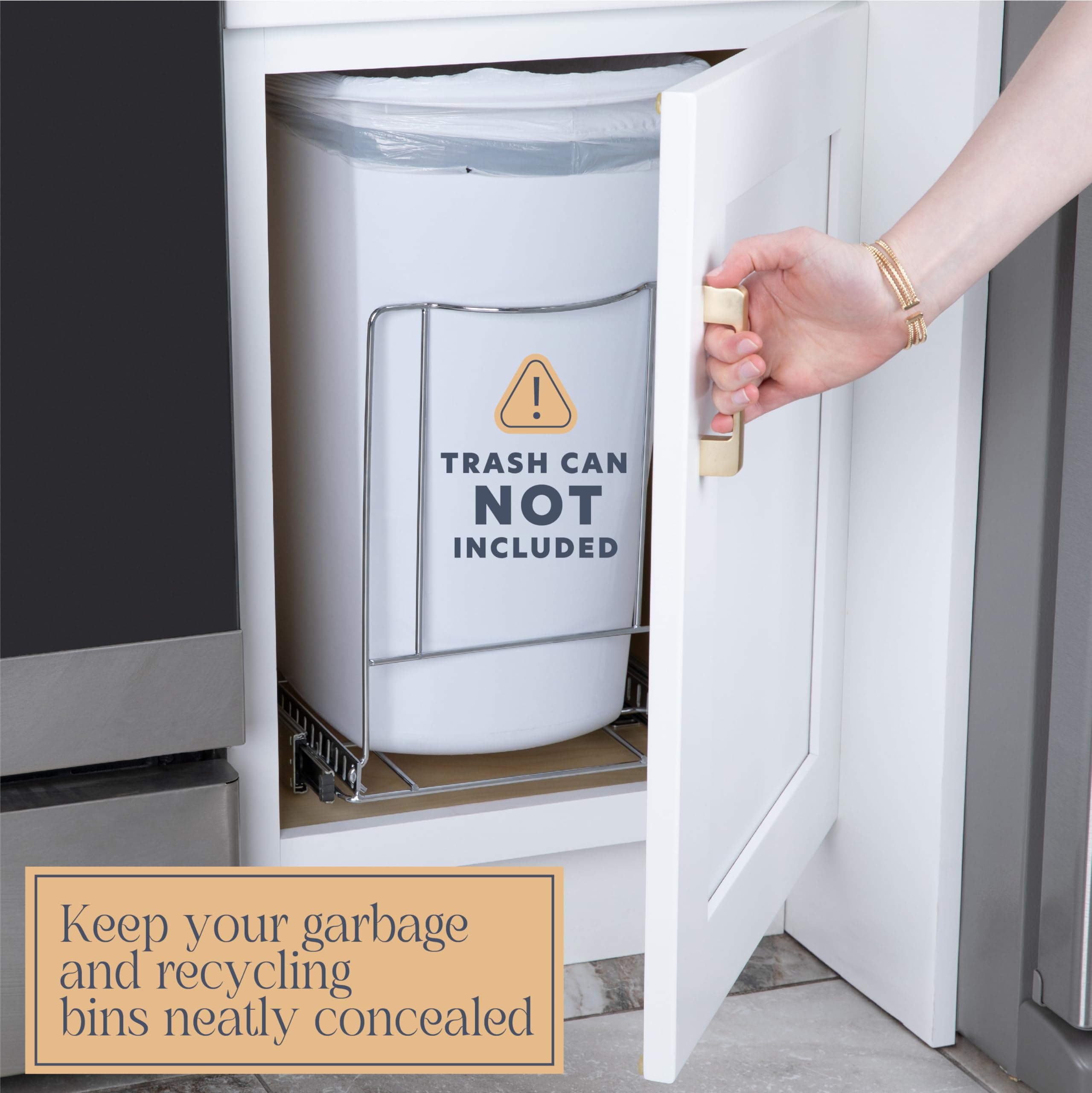 Hold N' Storage Pull Out Trash Can Under Cabinet- Trash Can Not Included, Heavy Duty W/ 5 Year Limited Warranty- Requires A 13''