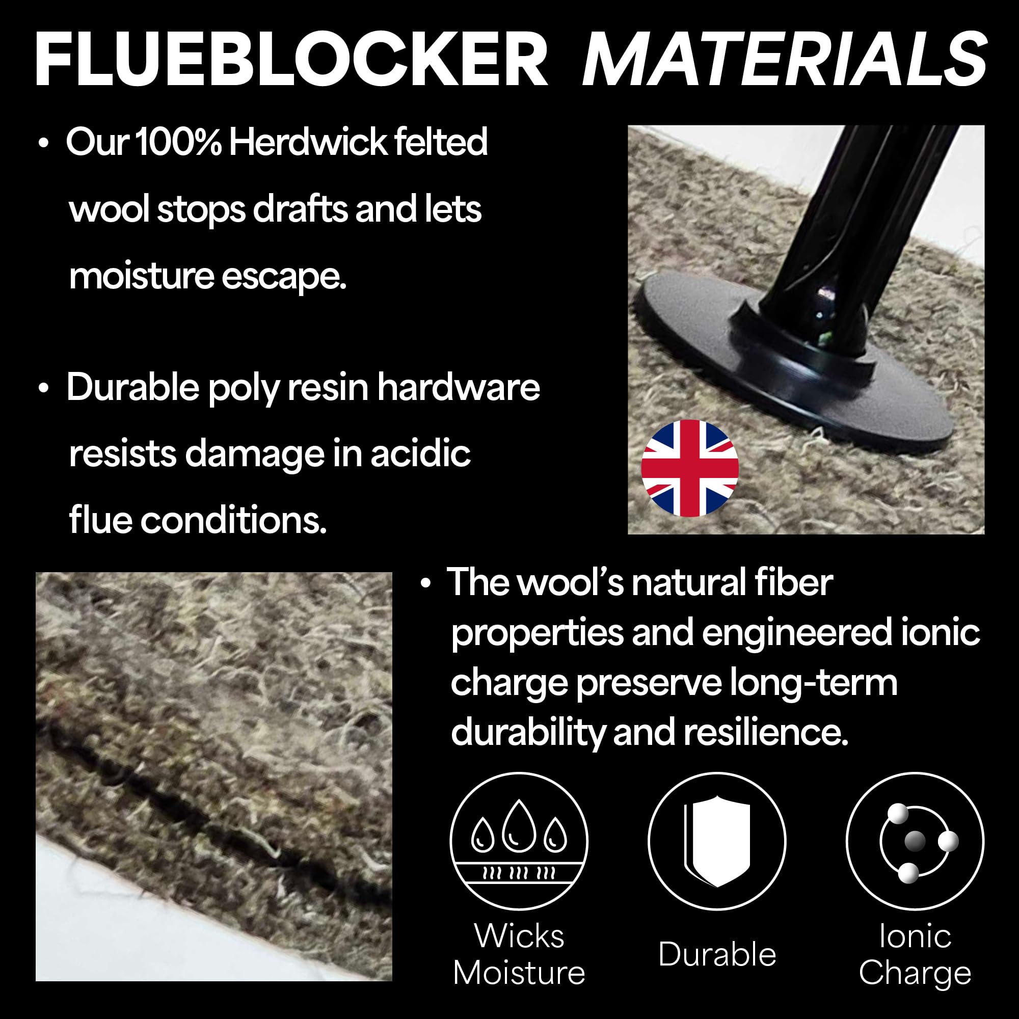 Flueblocker to Plug a 8'' or 9'' Round Chimney Flue - Chimney Sheep Wool Wood Stove & Fireplace Draft Stopper Plug Excluder - Save Energy Block Smell & Debris - Better Than Inflatable Pillow Balloon