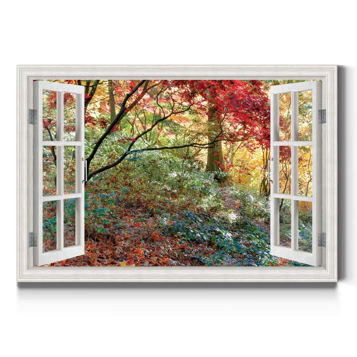 Renditions Gallery Nature Canvas Wall Art Home Paintings Artwork Colorful Autumnal Forest Botanical Window View Modern Romantic