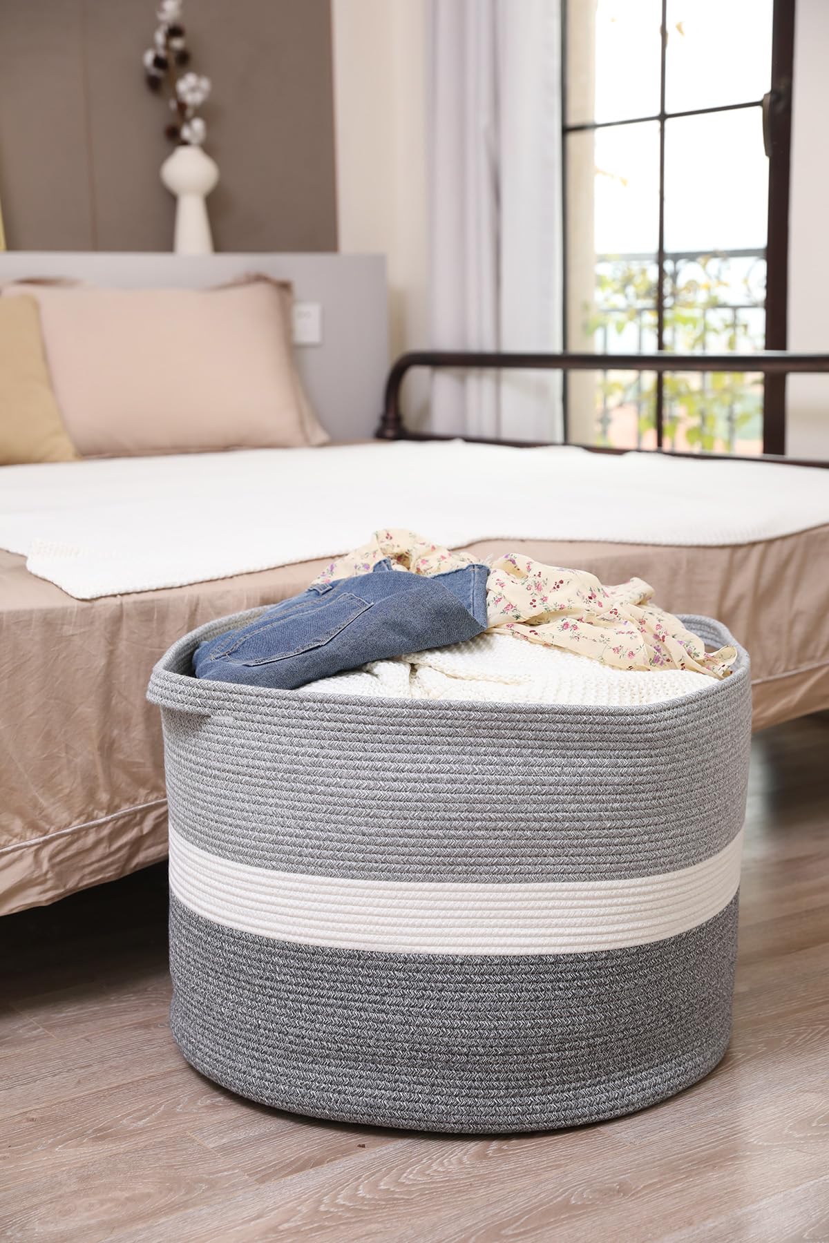 24 X 24 X 17 Mega Size Extra Large Storage Basket, Cotton Rope Storage Baskets, Woven Hamper, Cloth Storage Bin, For Clothes Bla